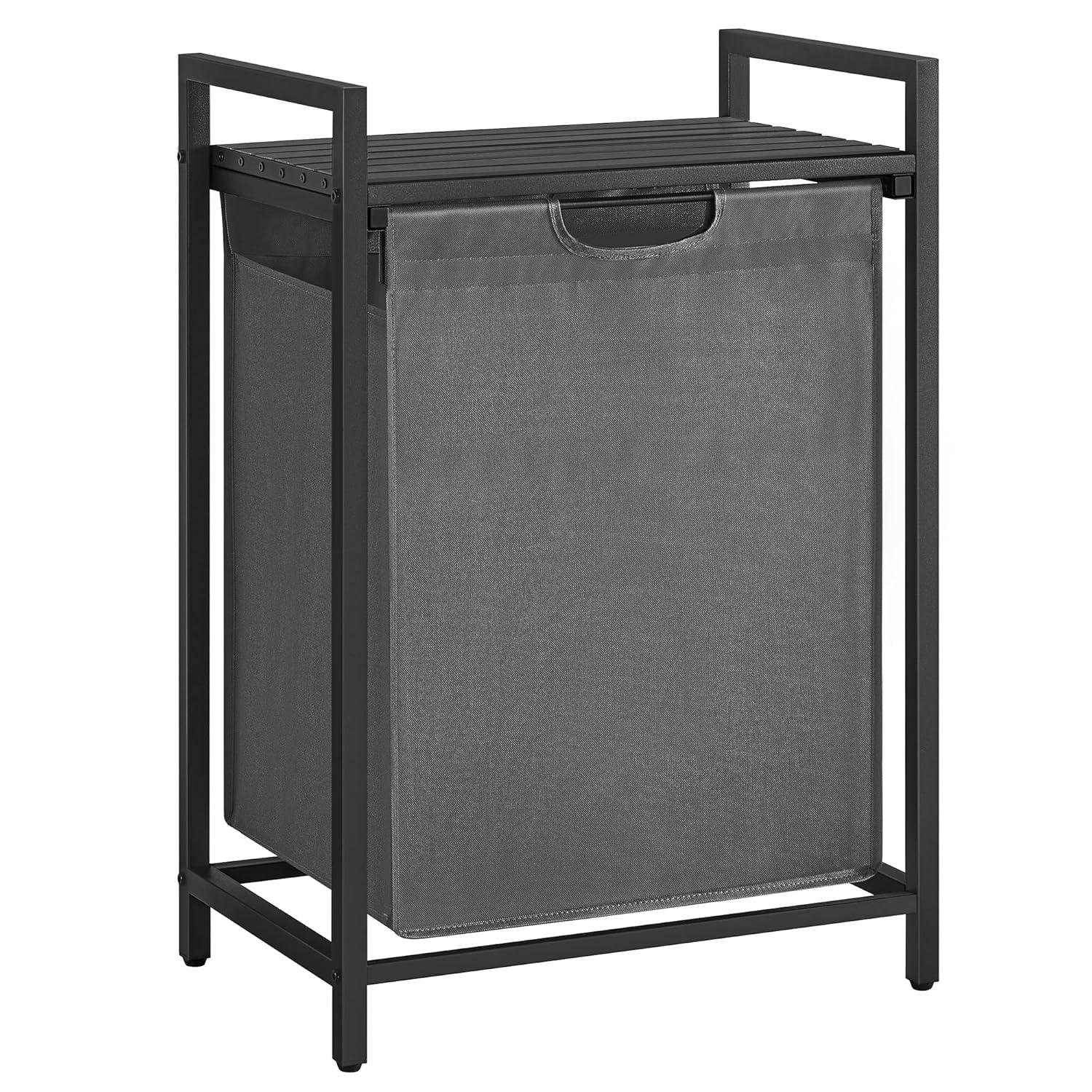 VASAGLE Laundry Hamper, Laundry Basket, Laundry Sorter with A Pull-Out and Removable Bag, Shelf, Metal Frame, 17.2 Gallons (65 L), 19.7 x 13 x 28.4 Inches, Gray and Black UBLH101G01