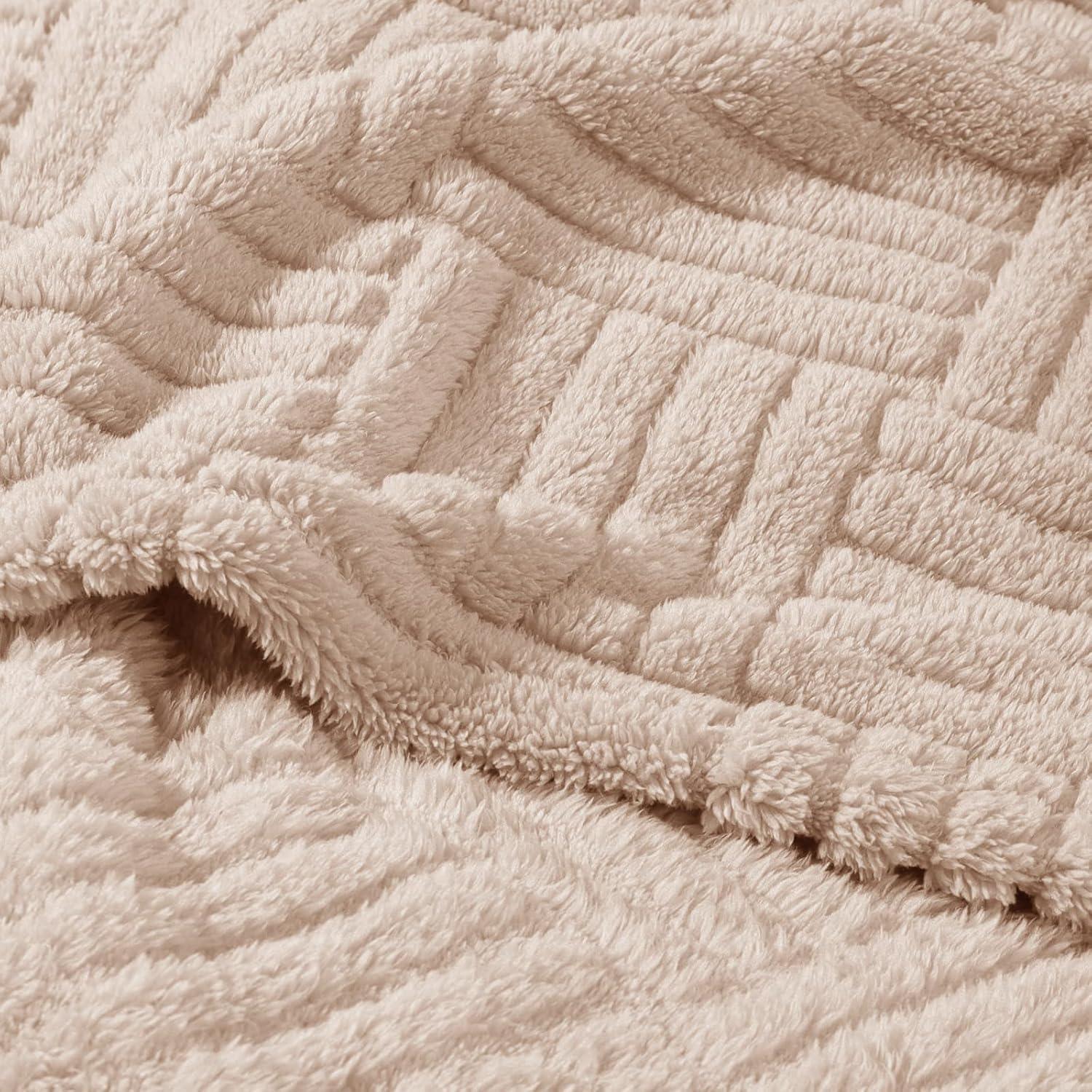 Whale Flotilla Fluffy Fleece Throw Blanket for Couch, Bed, Sofa, Fuzzy Soft Cozy Exquisite Blankets with Decorative Jacquard Pattern for All Season, Warm but Lightweight, 50x60 Inch, Camel