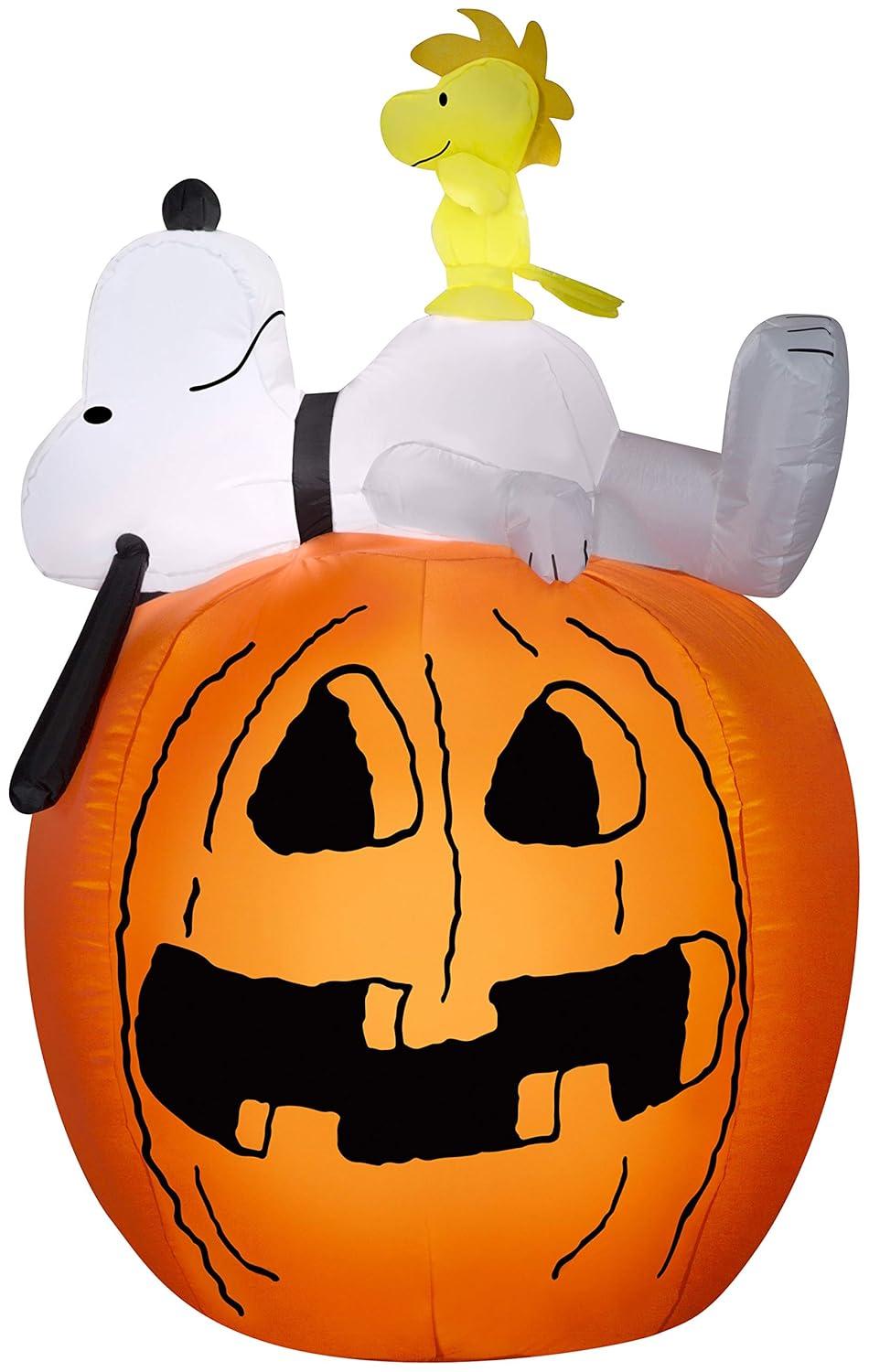 Peanuts Airblown Inflatable Snoopy and Woodstock on Pumpkin Scene Peanuts, 4.5 ft Tall, Multicolored