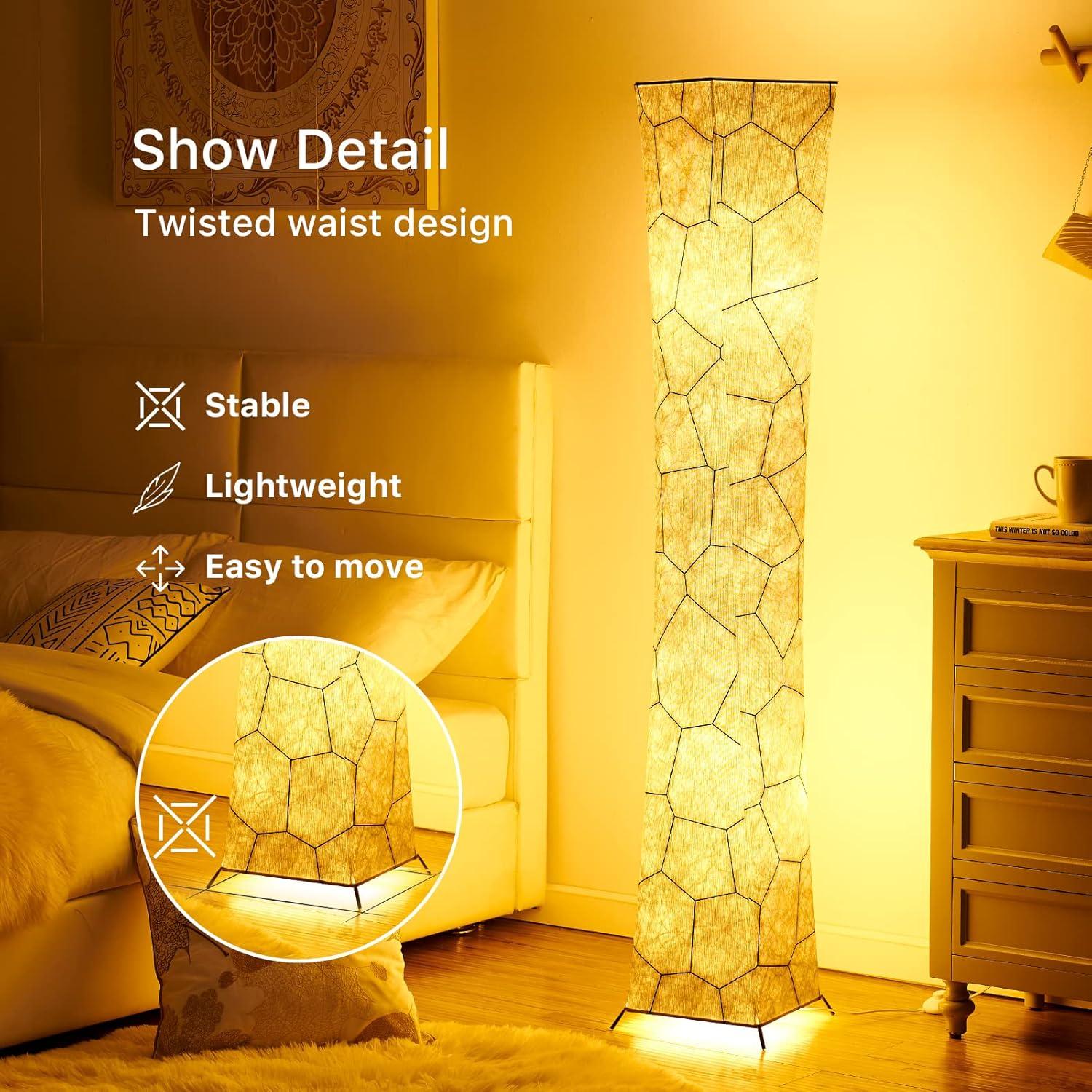 Floor Lamp, CHIPHY 64" Dimmable Tall Lamp, 3 Levels Adjustable Brightness 12W/2 LED Bulbs(2400 Lumens, 100 Watt Equivalent) and Marble Fabric Lampshade, Modern for Living Room, Bedroom and Kids Room