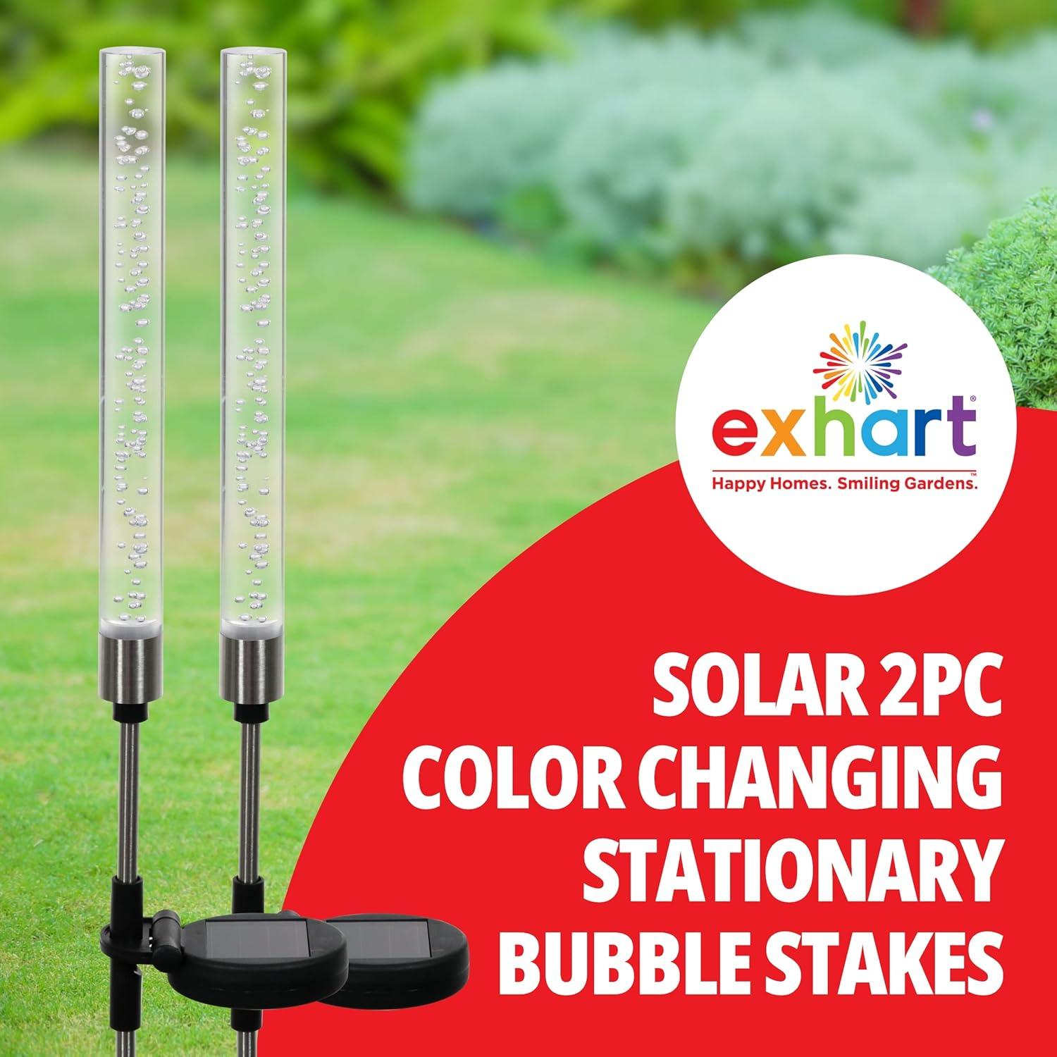 Exhart Two Color Changing Bubble Cylinder  Solar Powered Garden Stakes, 2.5x34 inches, Plastic (Outdoor Pathway Landscape Night Lights, For Home Garden, Patio, Yard, Home Decoration), Clear