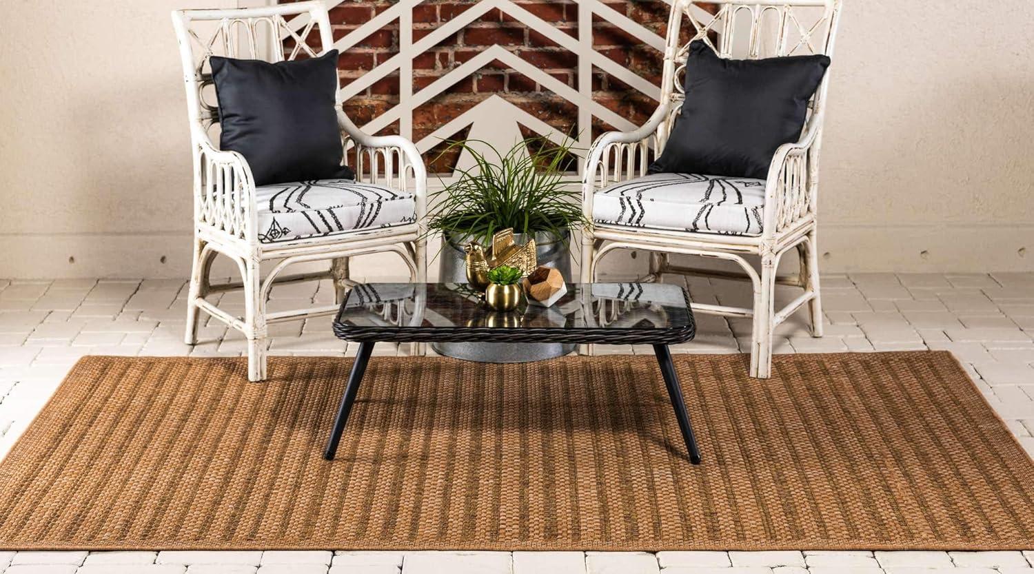 Unique Loom Outdoor Border Collection Area Rug - Checkered (3' 3" x 5' 1" Rectangle Light Brown)