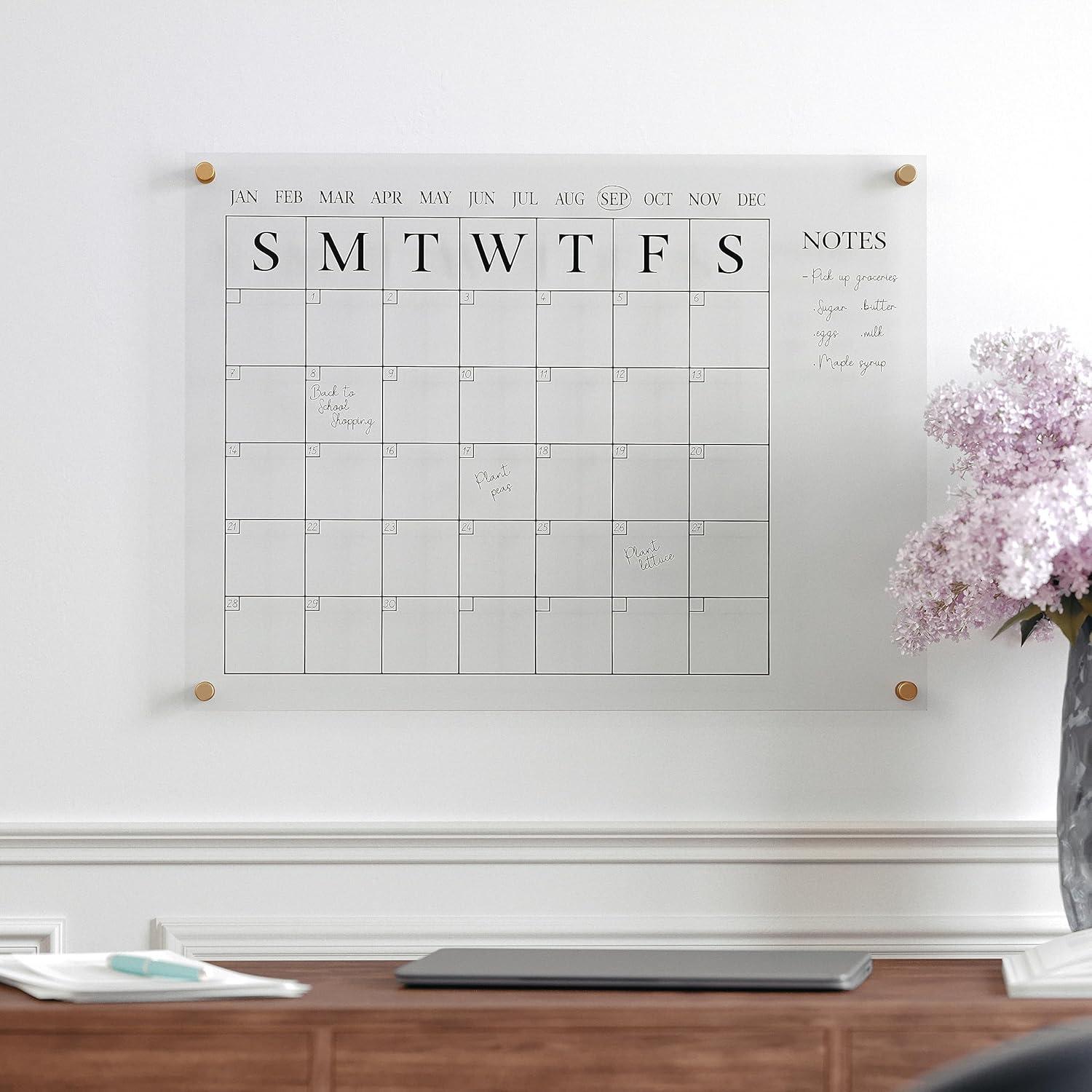 Martha Stewart Grayson Acrylic Wall Calendar with Notes with Dry Erase Marker and Mounting Hardware, 24" x 18", w/Black Print