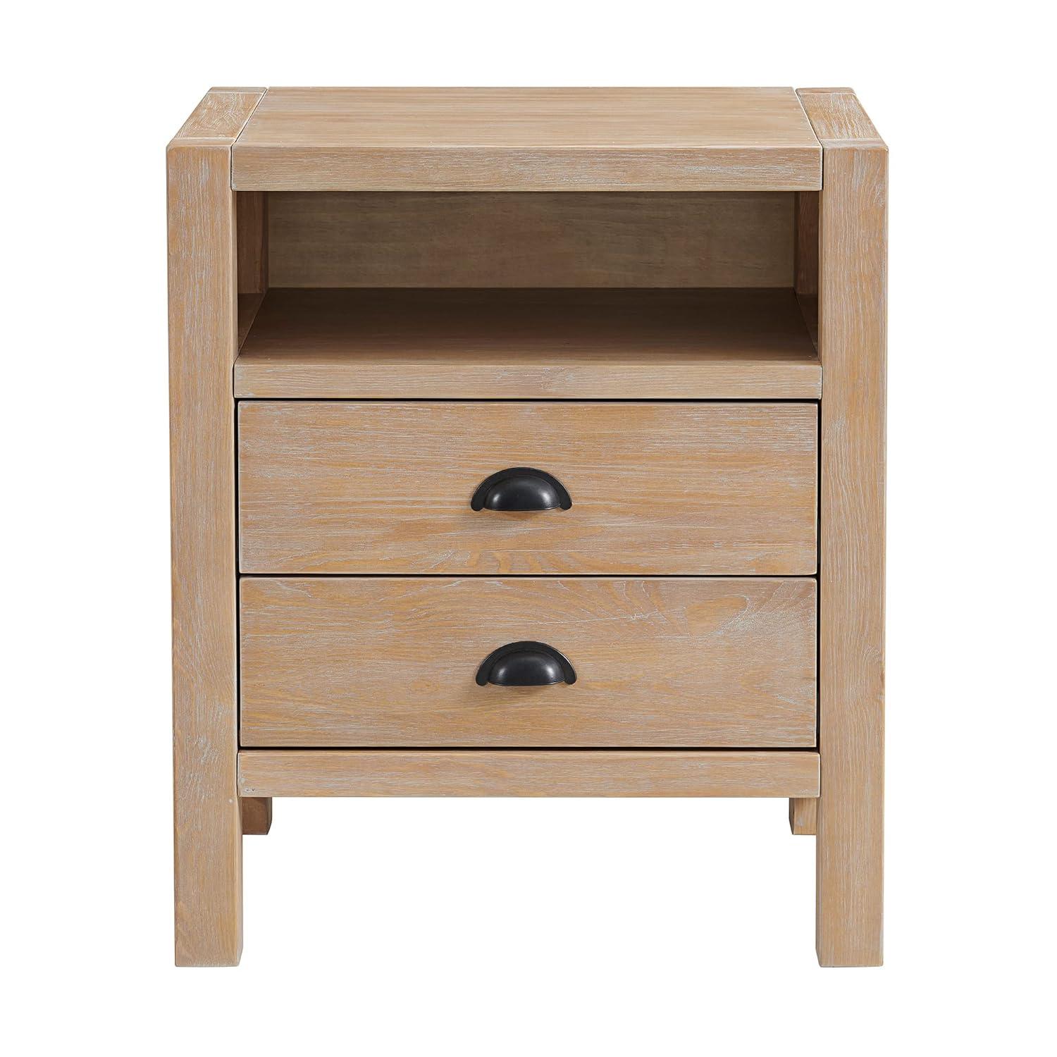 Arden 2-Drawer Wood Nightstand, 25 in. H Bedside Table with Oil Rubbed Bronze Drawer Pulls & Metal Drawers Glides, Perfect for Modern Rustic Bedroom Sets, Solid, Durable Pine Wood