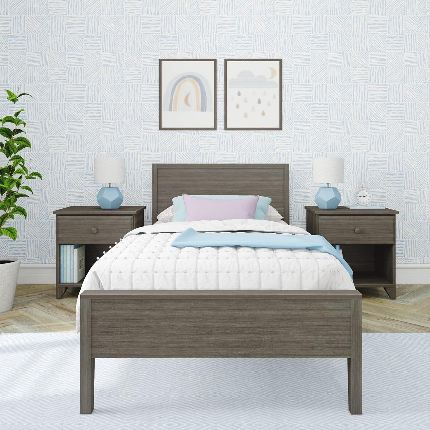 Max & Lily Twin Bed Frame, Solid Wood Classic Platform Bed with Panel Headboard for Kids