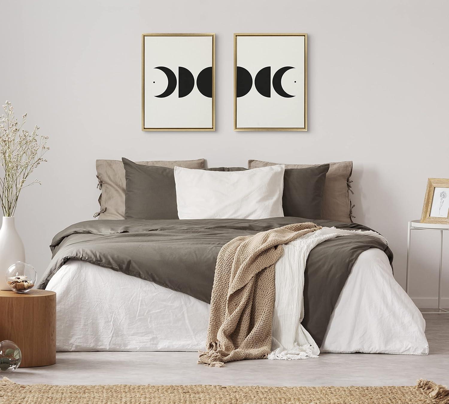 Kate and Laurel Sylvie Modern Geometric Moon Phases Framed Canvas Set by The Creative Bunch Studio