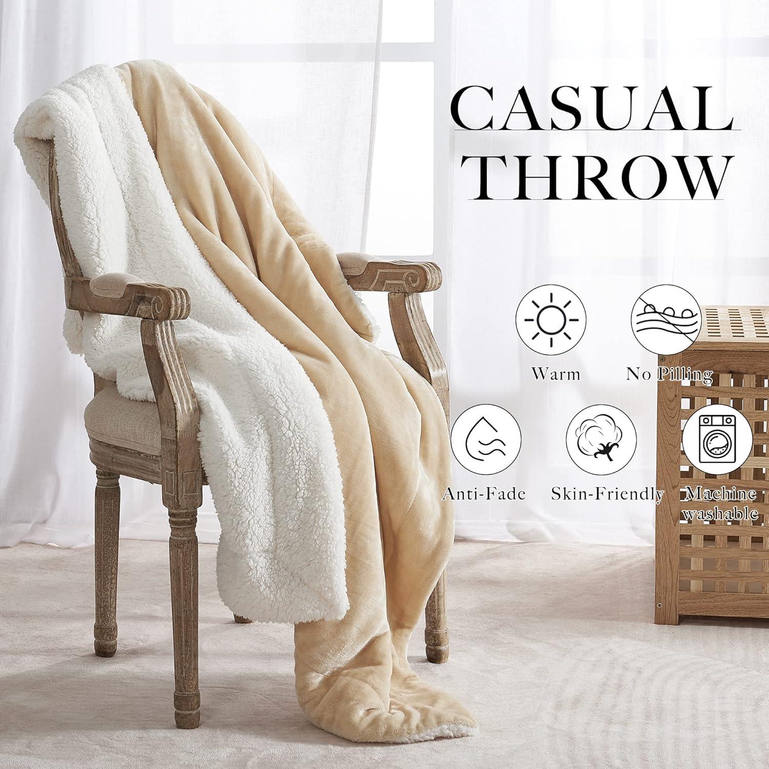 Elegant Comfort Throw Blanket, Reversible Sherpa Flannel, Ultra-Soft, Fuzzy, Cozy and Plush- All Season Lightweight Decorative Throw, 50 x 60 inches, Solid Sherpa Throw, Black