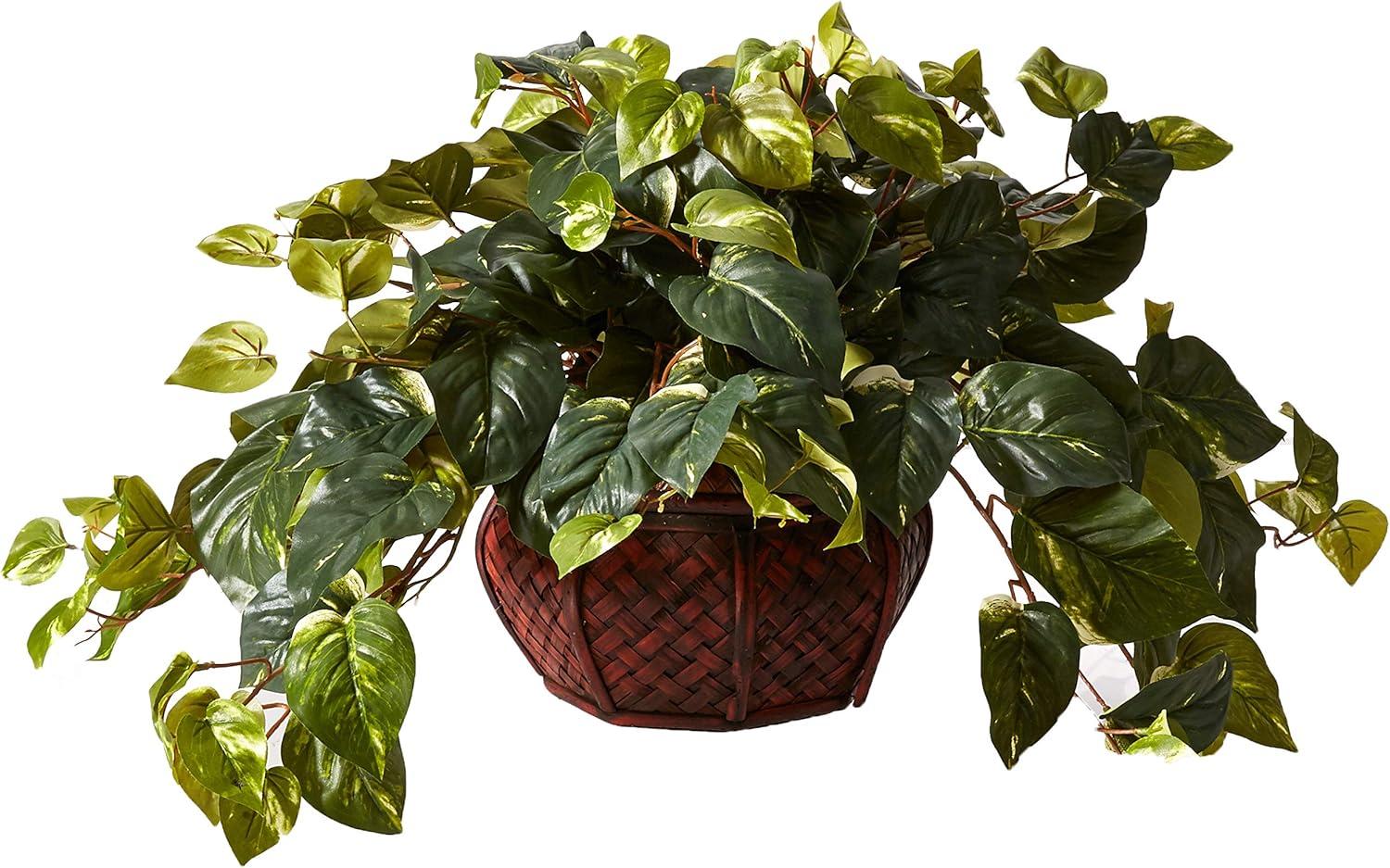 17.5" Green Silk and Plastic Pothos Tabletop Arrangement