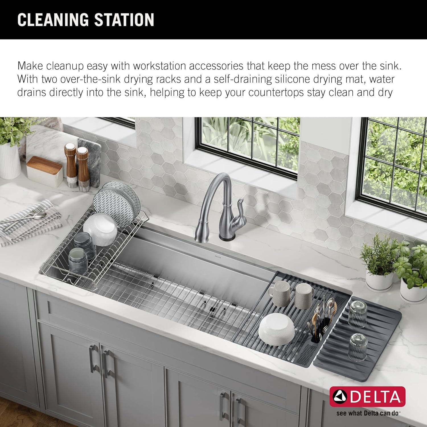 Delta Lorelai™ 45" L Workstation Kitchen Sink Undermount 16 Gauge Stainless Steel Single Bowl with 2-Tier WorkFlow™ Ledge