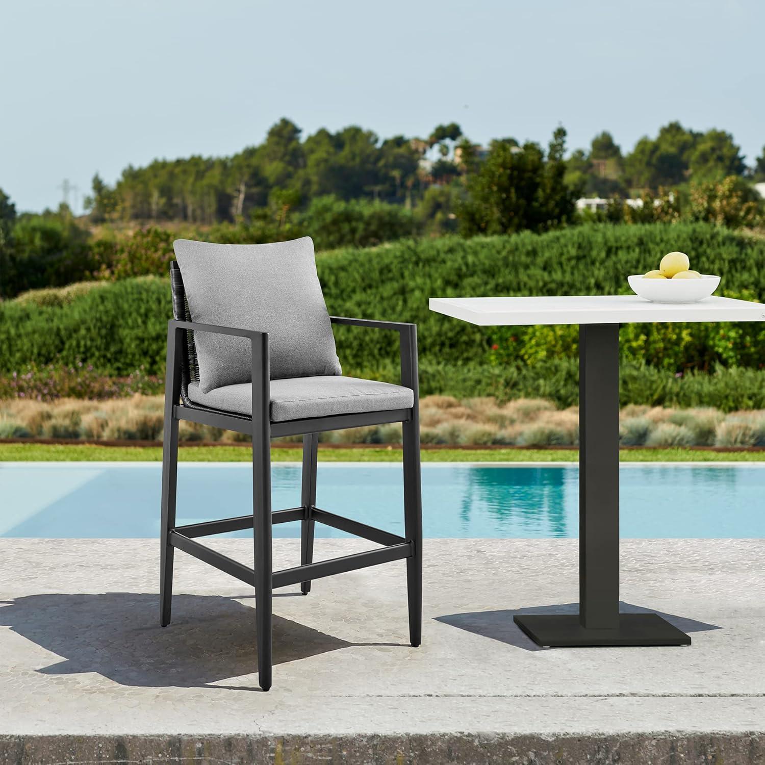 Grand Black and Gray Outdoor Bar Stool with Cushions