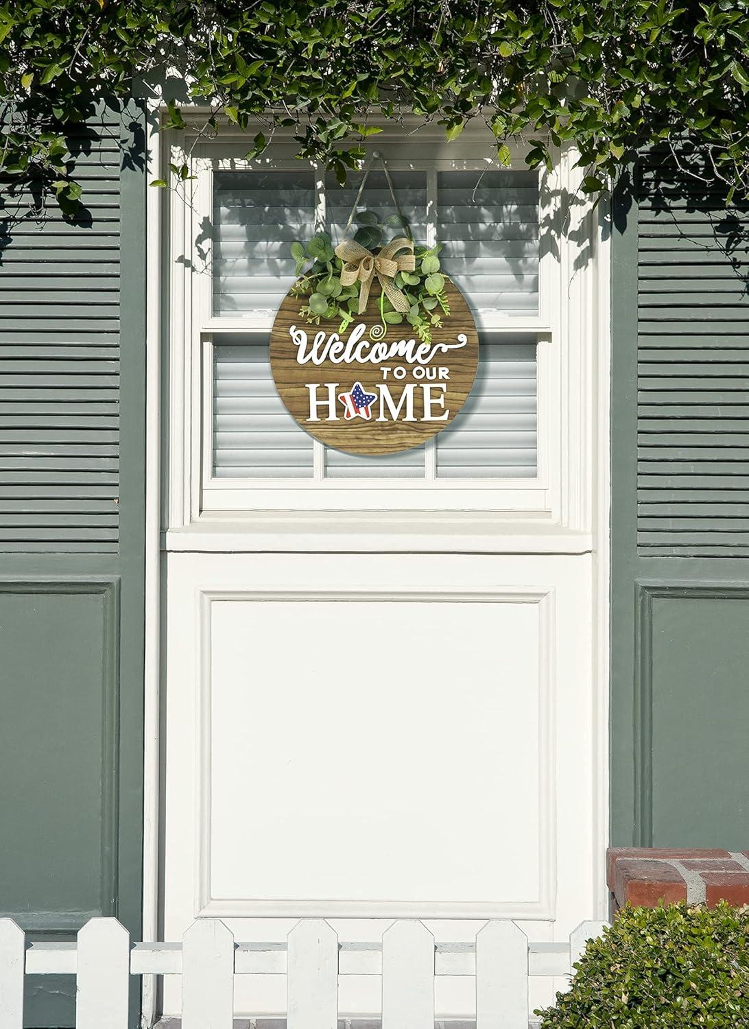 RoseCraft Interchangeable Wooden Seasonal White Welcome Sign, Rustic Welcome Front Door Wreaths for Home Wall Porch Decor, for Easter Spring Summer Fall Halloween Christmas All Season Decorations.