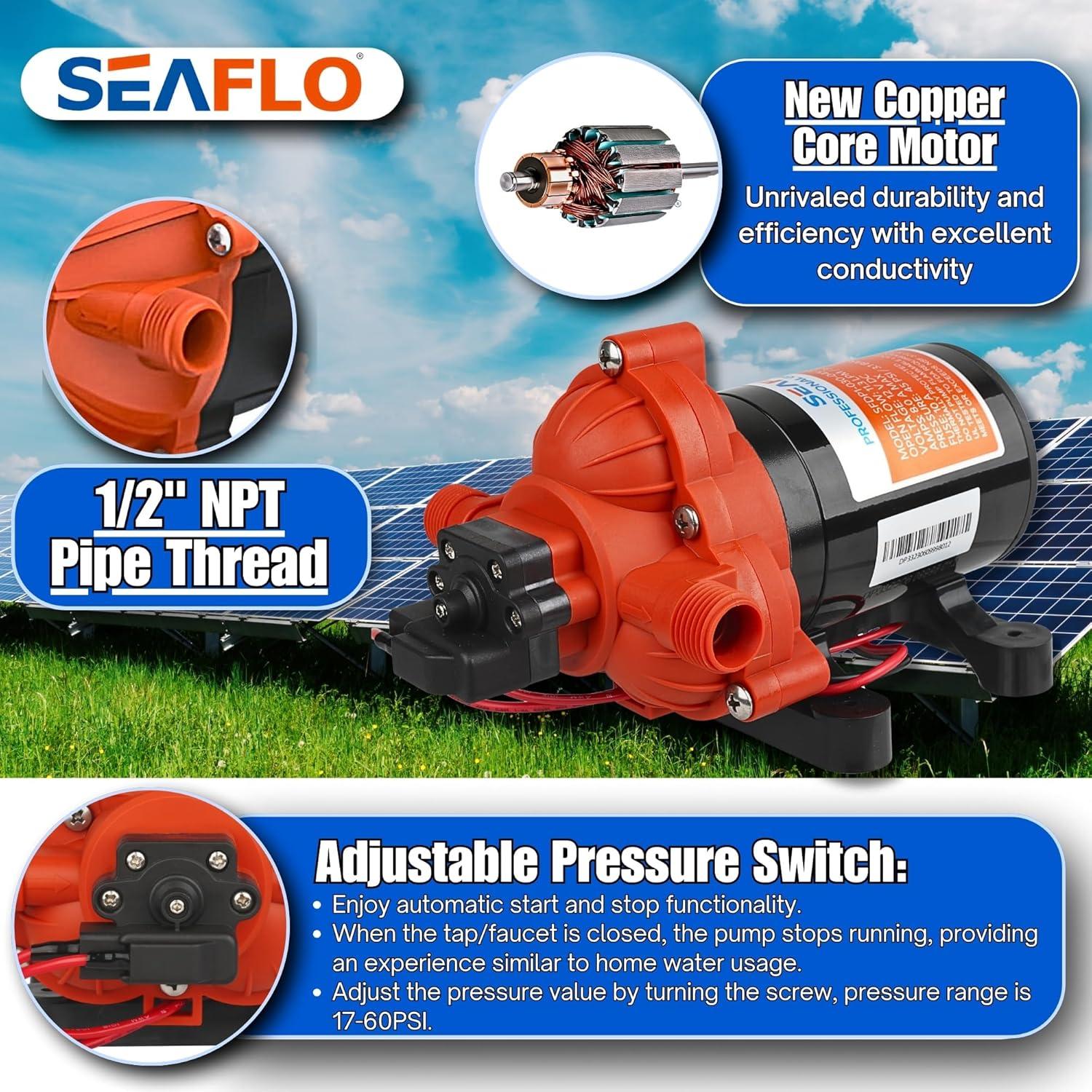 SEAFLO 123ABC, 3.0A, 12V, Orange and White, Diaphragm Self Priming Water Transfer Pump, 3.0 GPM