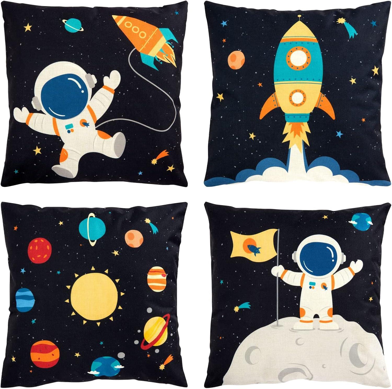 Kids Space-Themed Polyester Throw Pillow Covers Set