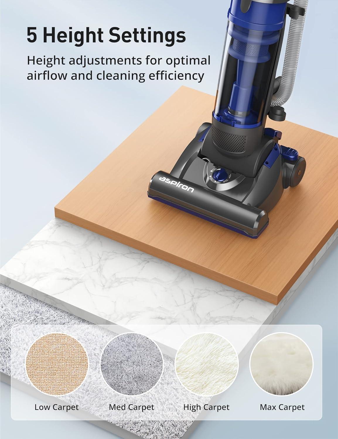 Upright Vacuum Cleaner, Aspiron 1200W 25kPa 5-Mode Bagless Vacuum Cleaner with Crevice Tool & Extension Wand,3L Dust Cup with HEPA Filter, Upright Vacuum for Carpet, Pet Hair,Hard Floor,Tile Particles