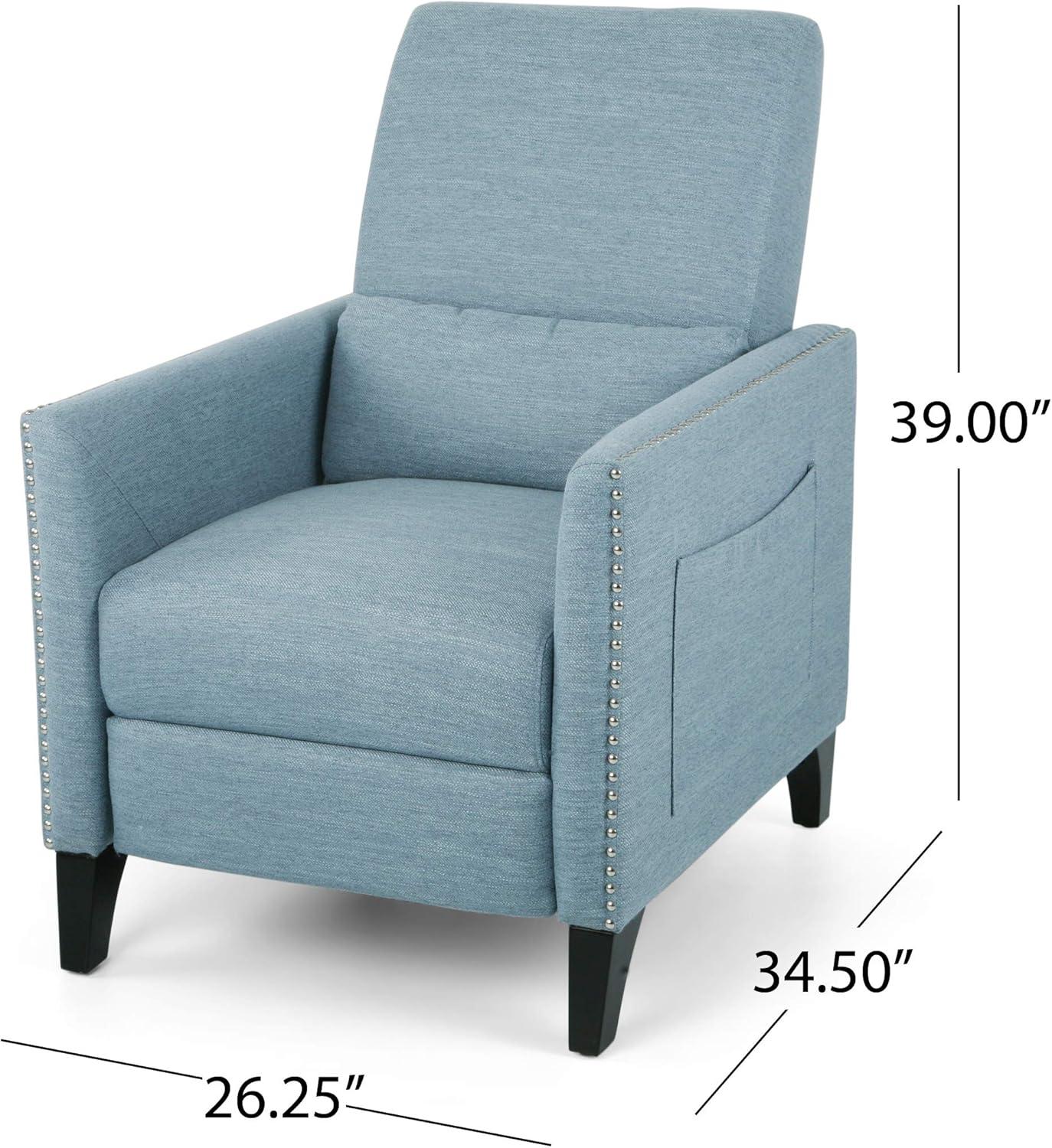 Christopher Knight Home Alexis Contemporary Fabric Push Back Recliner, Light Blue, Dark Brown