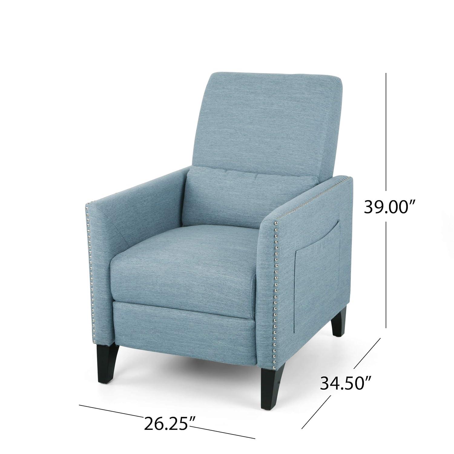 Christopher Knight Home Alexis Contemporary Fabric Push Back Recliner, Light Blue, Dark Brown