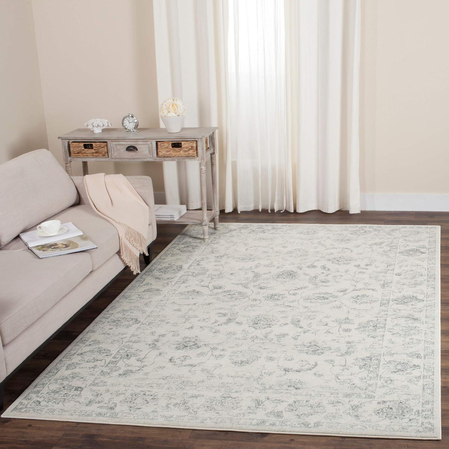 Elegant Cream & Grey Synthetic Rectangular Rug, 6'7" X 9'2"