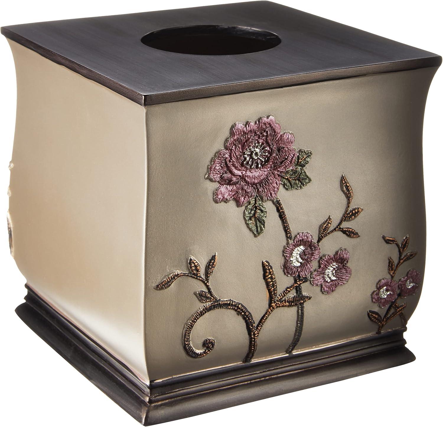 Larissa Brown Resin Tissue Box with Rose Design