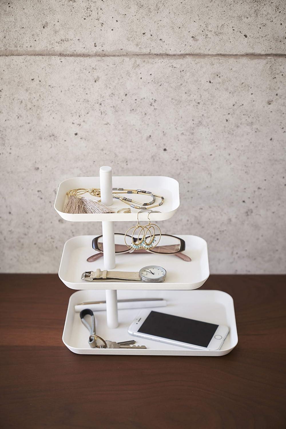 Modern 3-Tier White Metal Accessory & Jewelry Organizer Tray