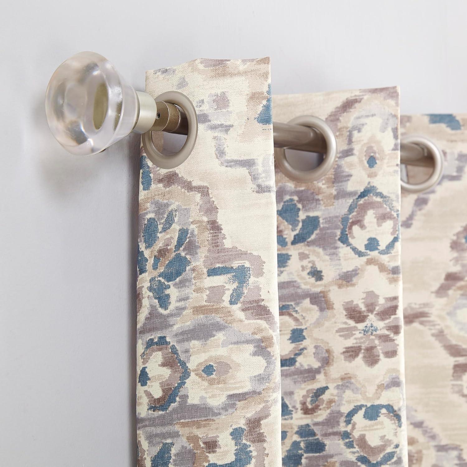 84"x40" Regina Watercolor Floral Thermal Insulated Grommet Curtain Panel Linen - Sun Zero: Room Darkening, Polyester