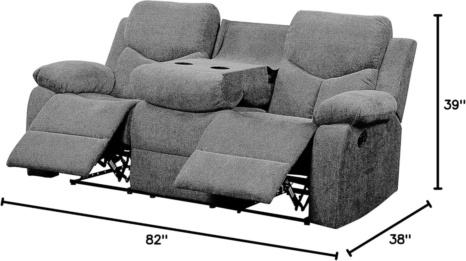 82" Kalen Sofa Gray Chenille - Acme Furniture: Upholstered Recliner, Includes 2 Accent Pillows