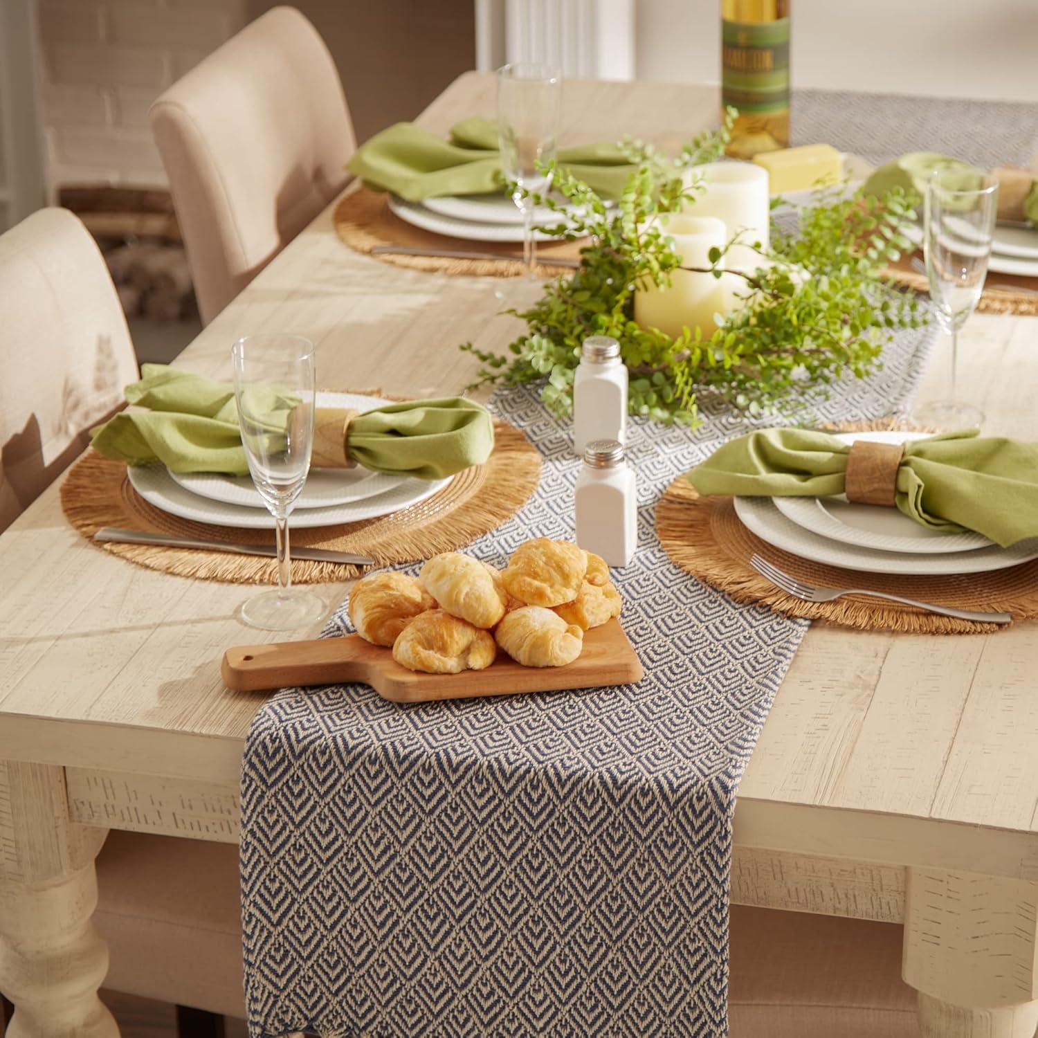 DII French Blue Diamond Jaquard Table Runner 15x72