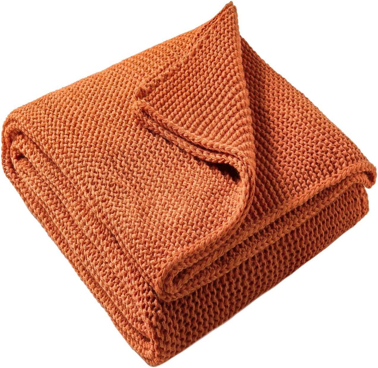 TREELY Knitted Throw Blanket Rust Orange Knit Throw Blanket for Couch Sofa Beach Chair, 50" x 60"