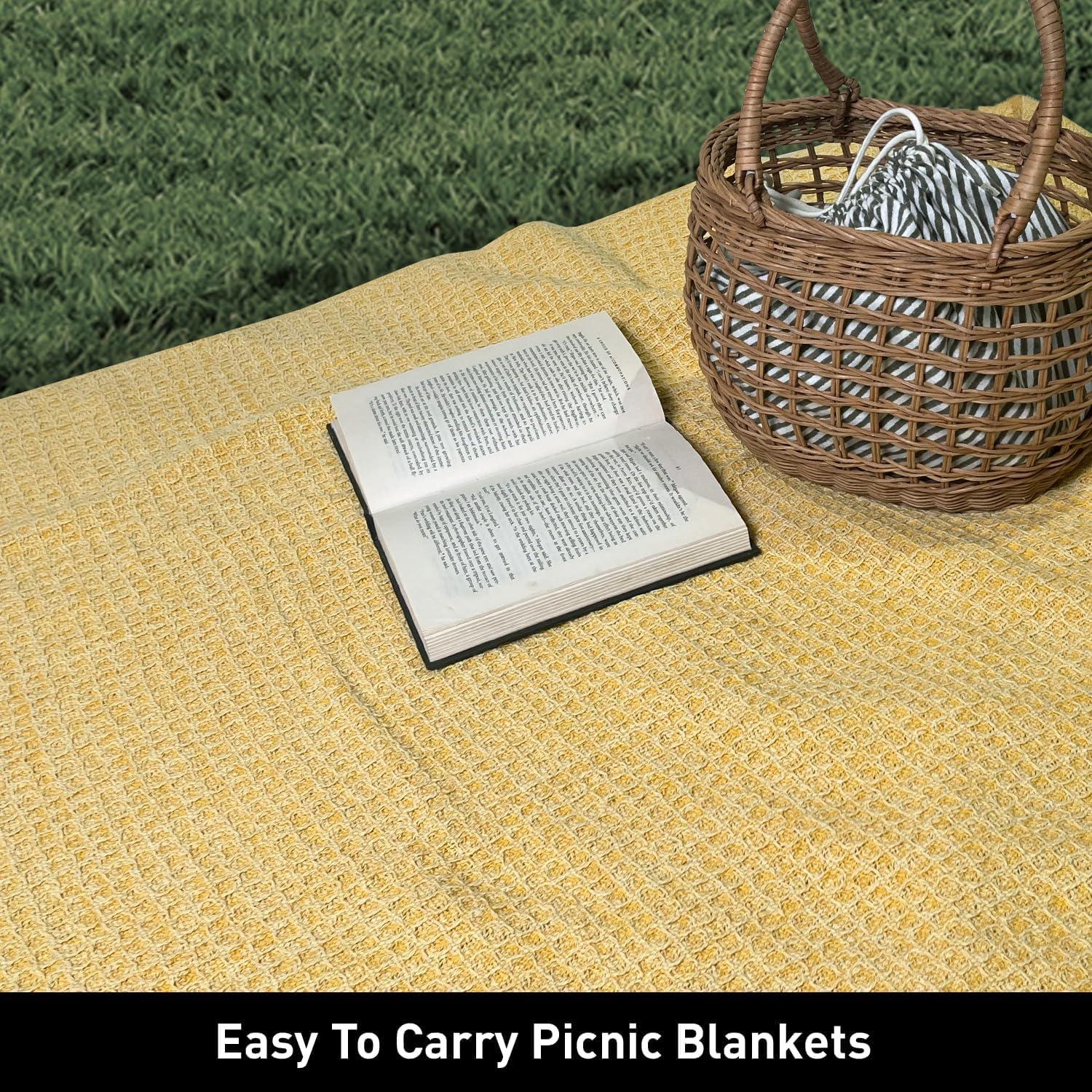 Yellow Cotton Waffle Weave Throw Blanket, 50x60 Inch