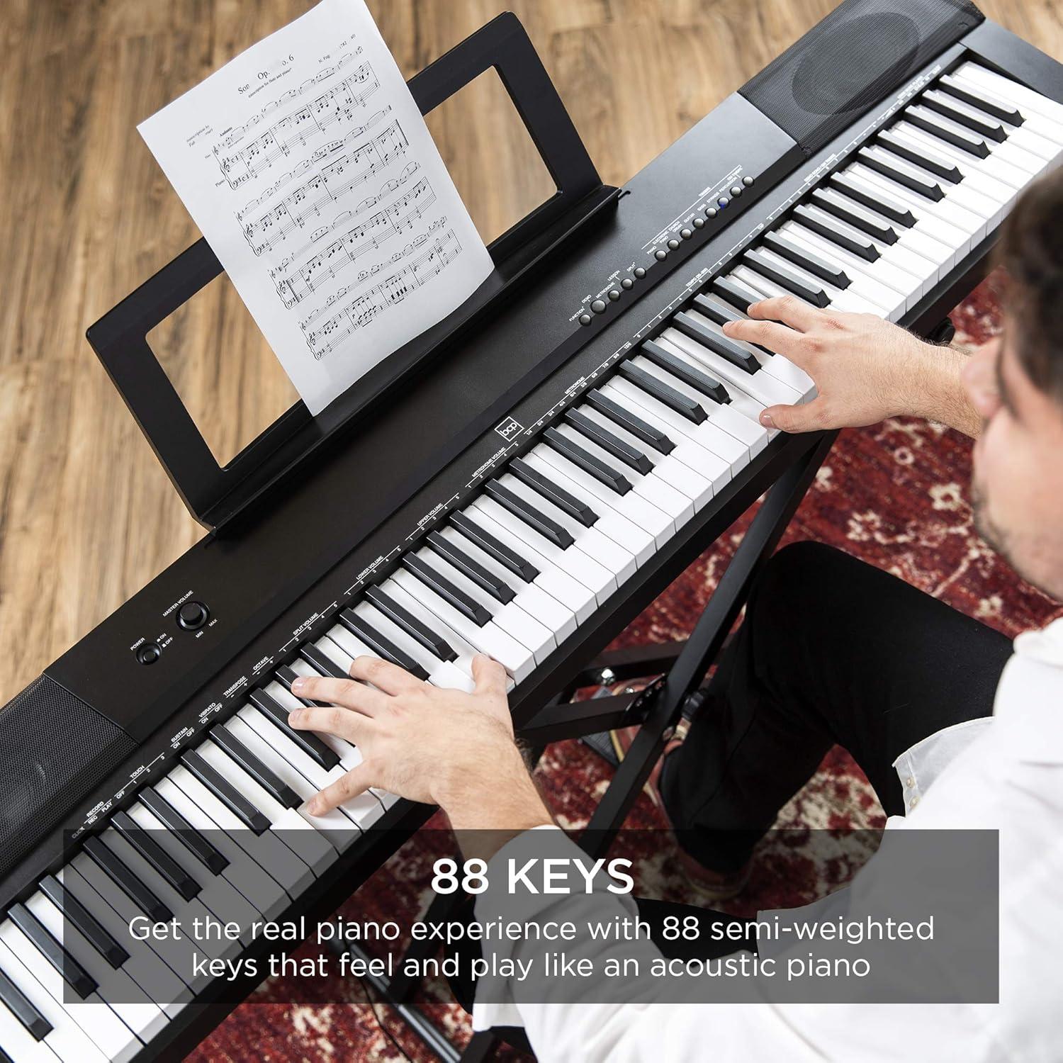 Best Choice Products 88-Key Full Size Digital Piano for All Player Levels w/ Semi-Weighted Keys, Stand, Pedal - Black