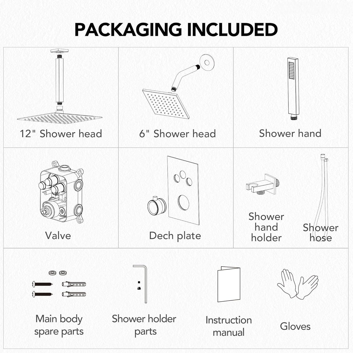 Thermostatic Shower Faucet 12" High-Pressure Dual Showerheads with Rough-In Valve