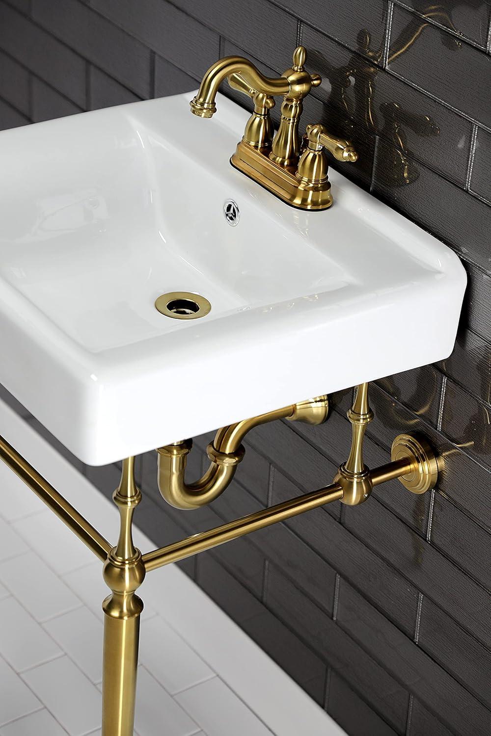 Kingston Brass Edwardian 20-Inch Porcelain Console Sink with Brass Legs (4-Inch, 3-Hole)