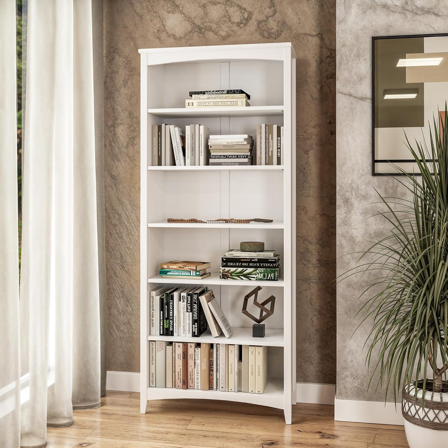 Camaflexi 72” Shaker Style 6-Shelf Wooden Bookcase Closed Back Storage Shelf, White