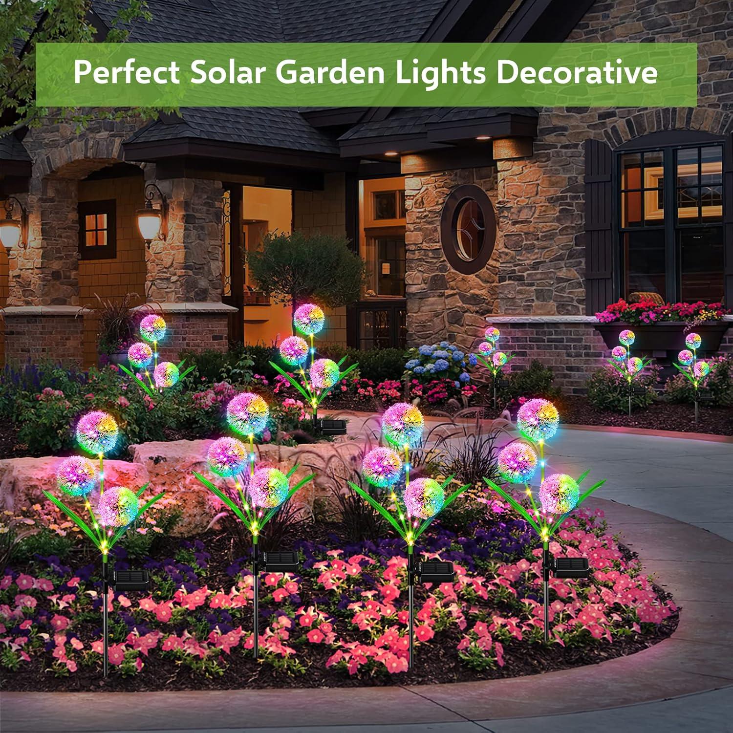 Solar Garden Lights Outdoor, 2 Pack 36 LED Solar Dandelion Lights, Waterproof Colorful Solar Lights for Yard, Lawn, Pathway and Wedding