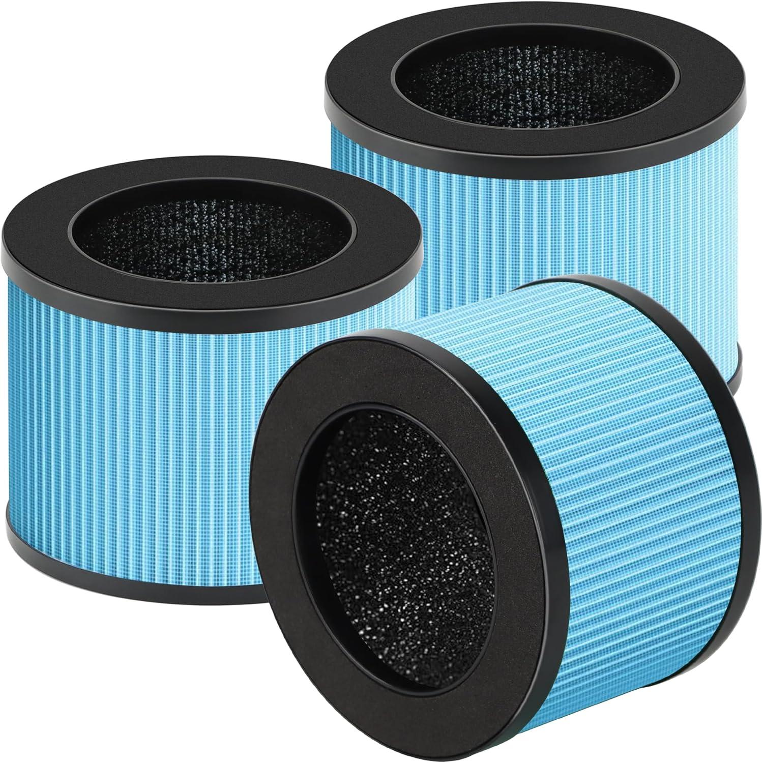 Blue and Black True HEPA Air Purifier Replacement Filters, 3 Pack