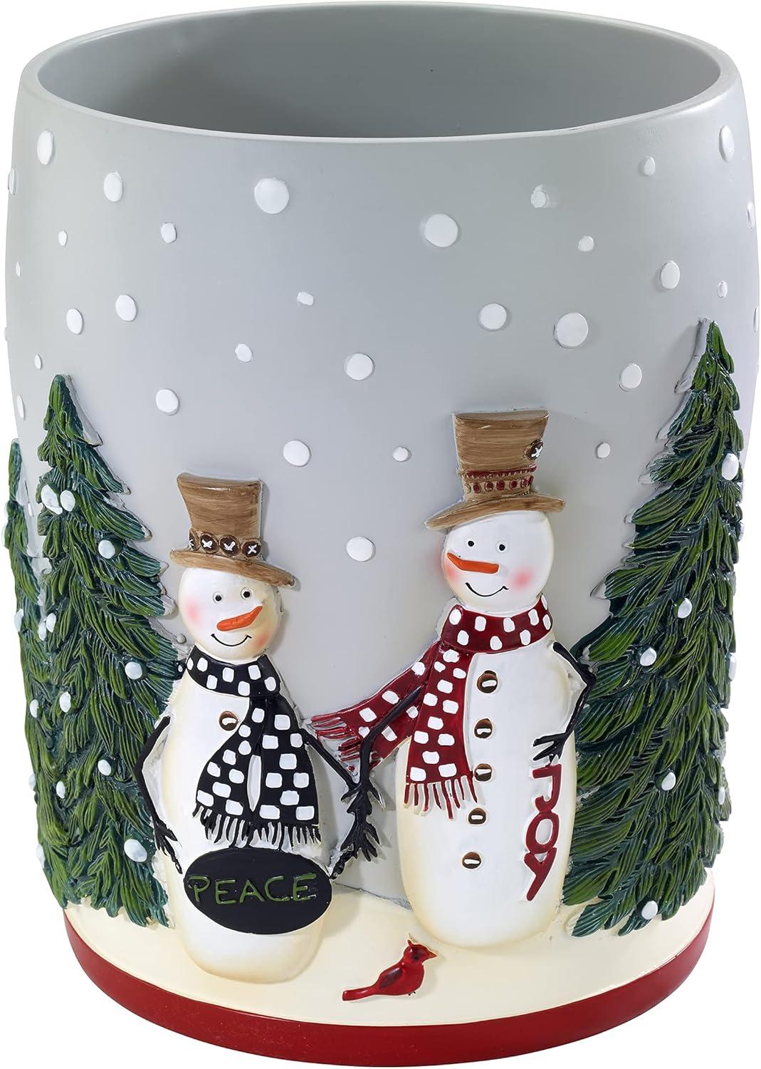 Holiday Snowman and Pine Tree Resin Wastebasket