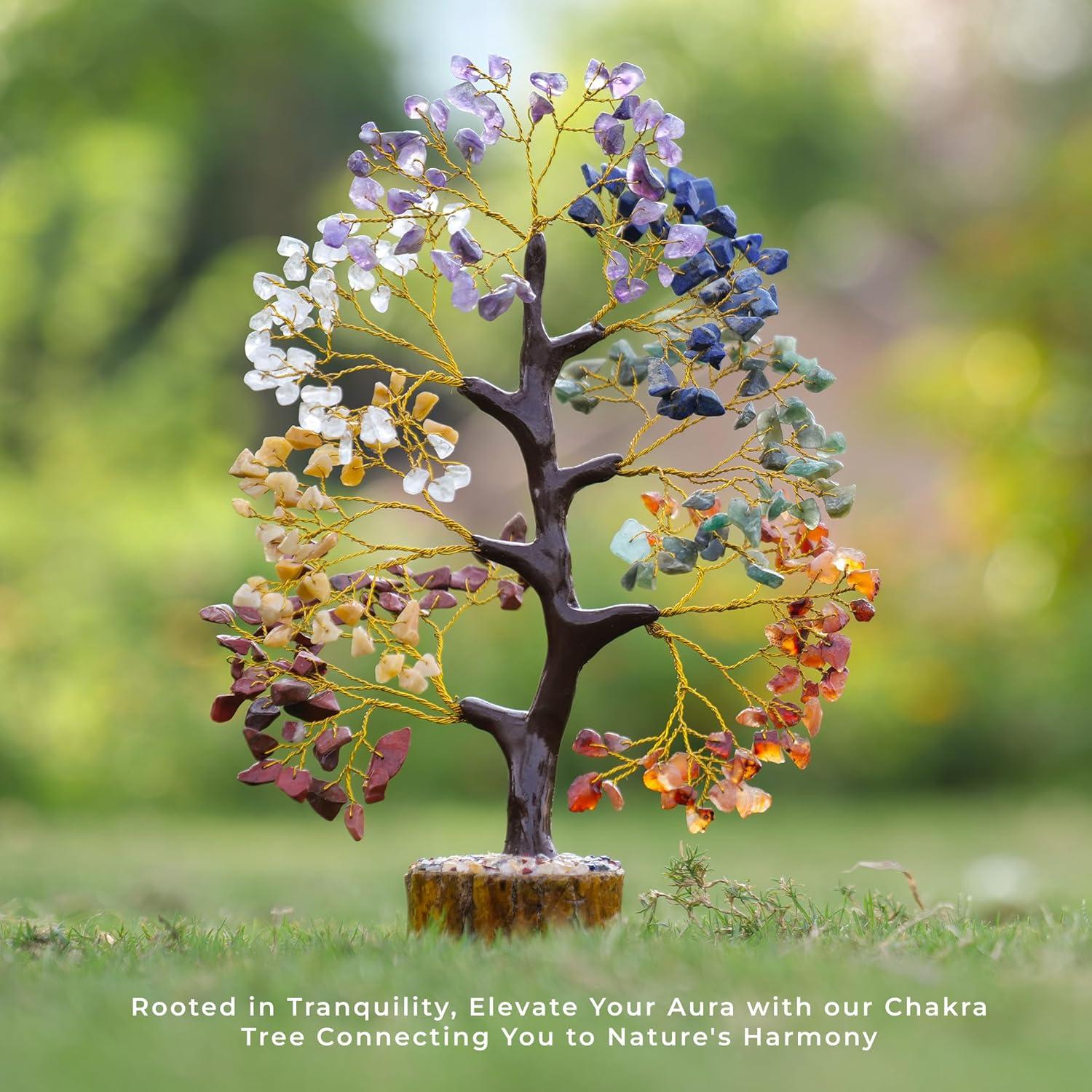 Multicolor Crystal Chakra Tree with Golden Wire