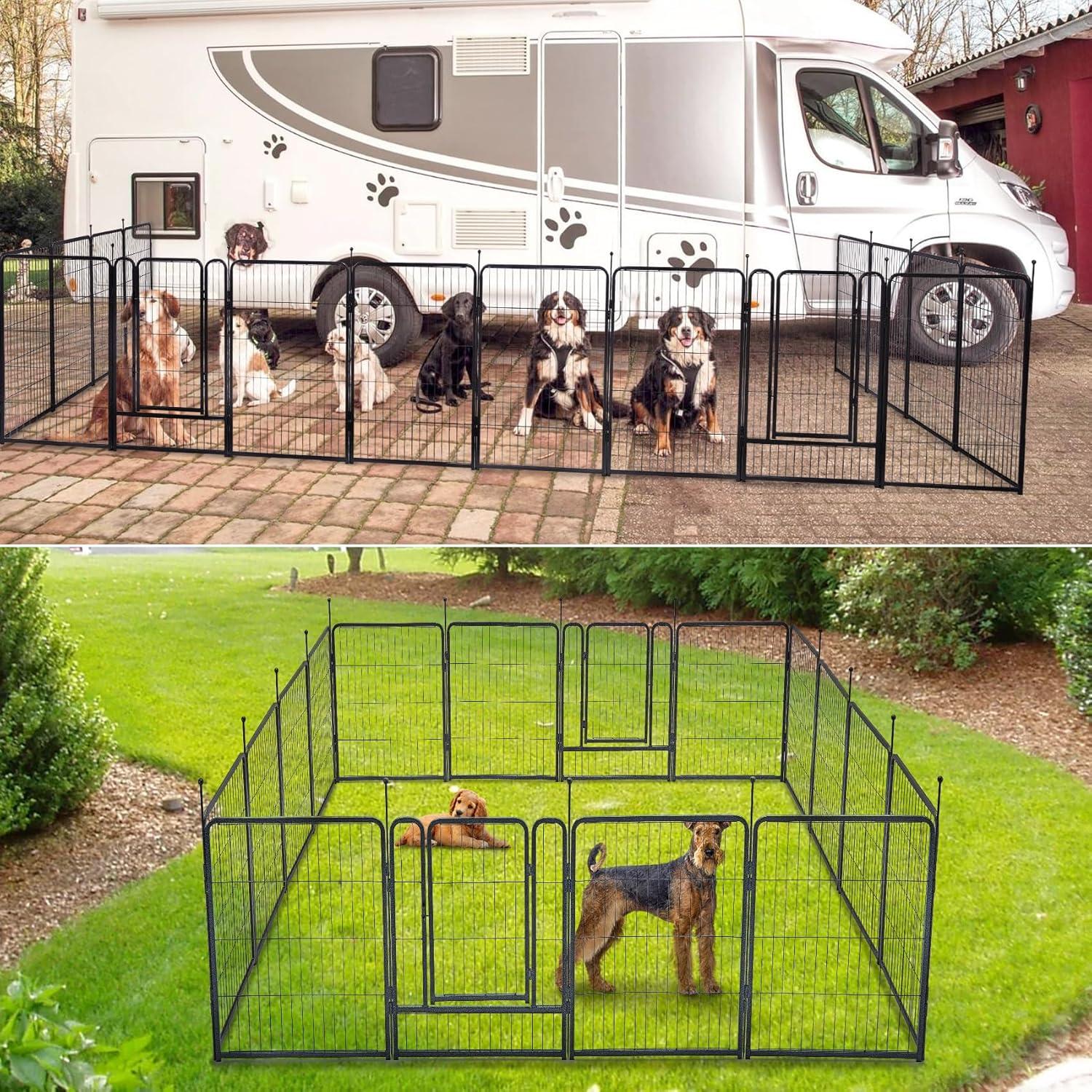 FDW Dog Playpen Pet Dog Fence 2-32 Panels  24/32/40"H Metal Dog Pen Outdoor Exercise Pen with Doors for Large/Medium /Small Dogs for RV,Camping,Yard