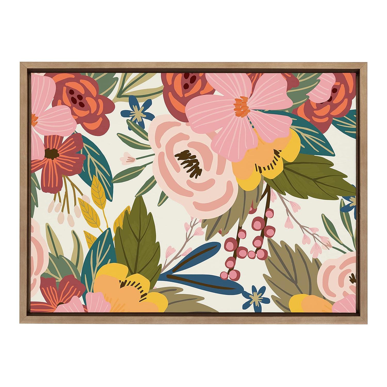 Kate and Laurel Sylvie Softly Framed Canvas Wall Art by Mia Charro, 18x24 White, Modern Fun Abstract Colorful Botanical Flower Art for Wall