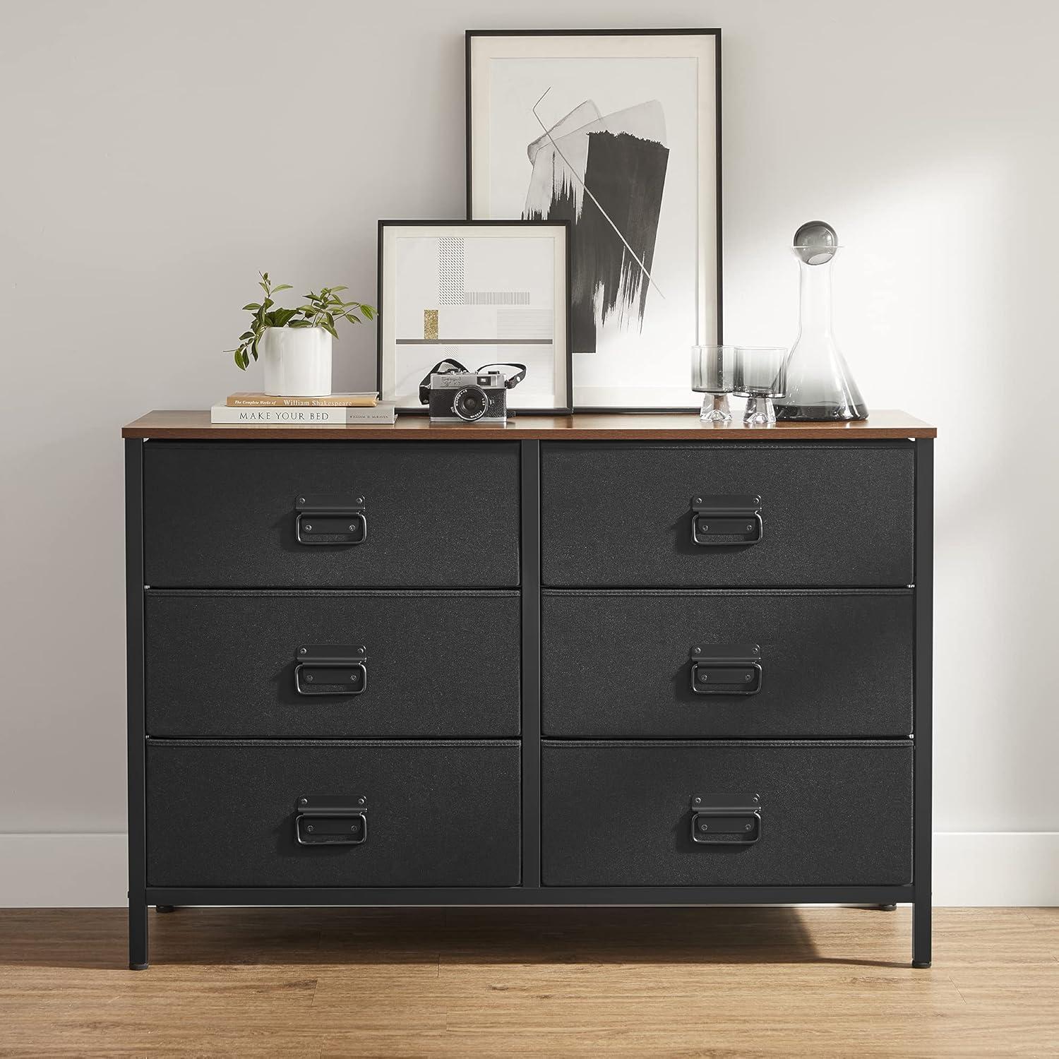 Black and Rustic Brown Industrial Dresser with Extra Deep Drawers