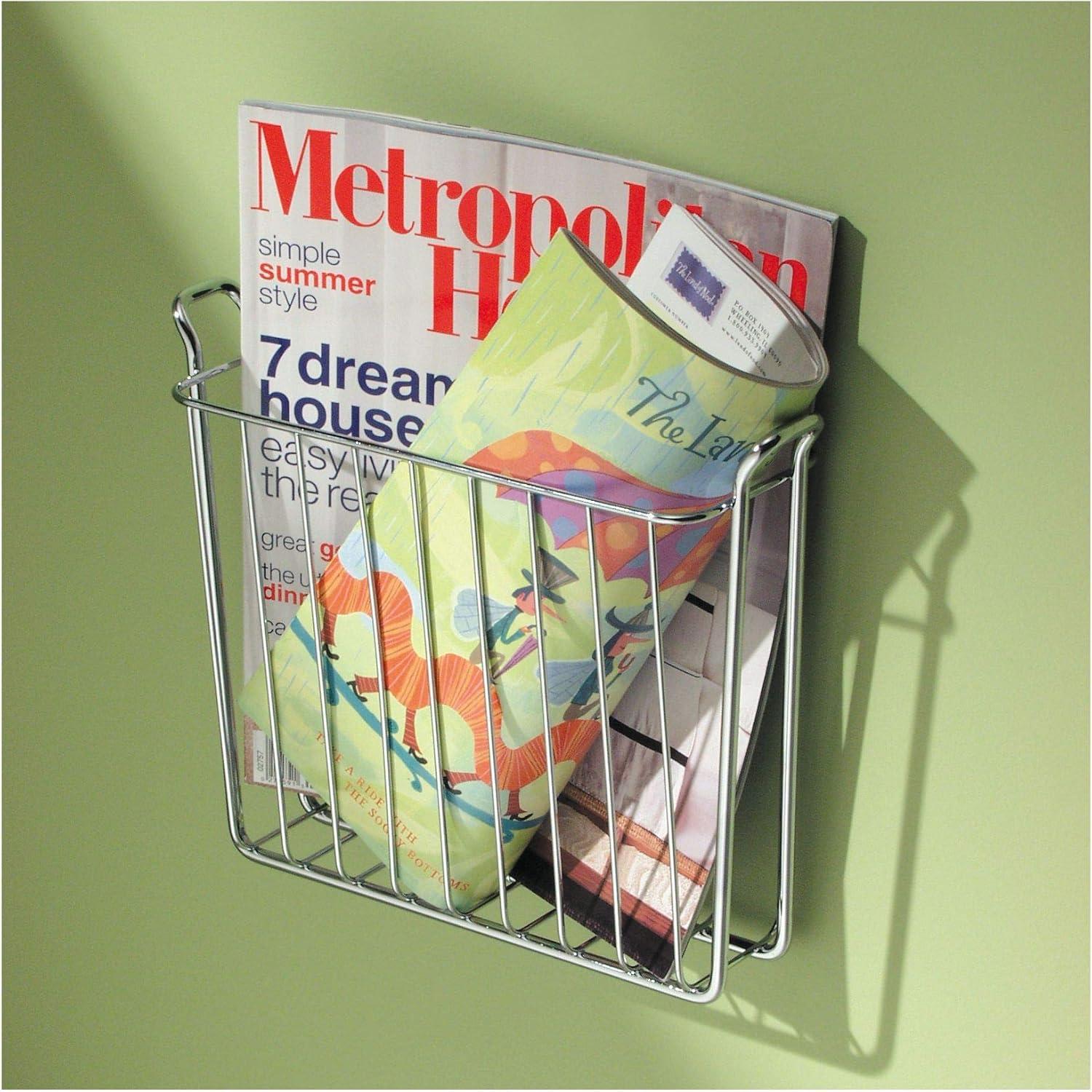 Chrome Metal Wall Mounted Magazine and Book Holder