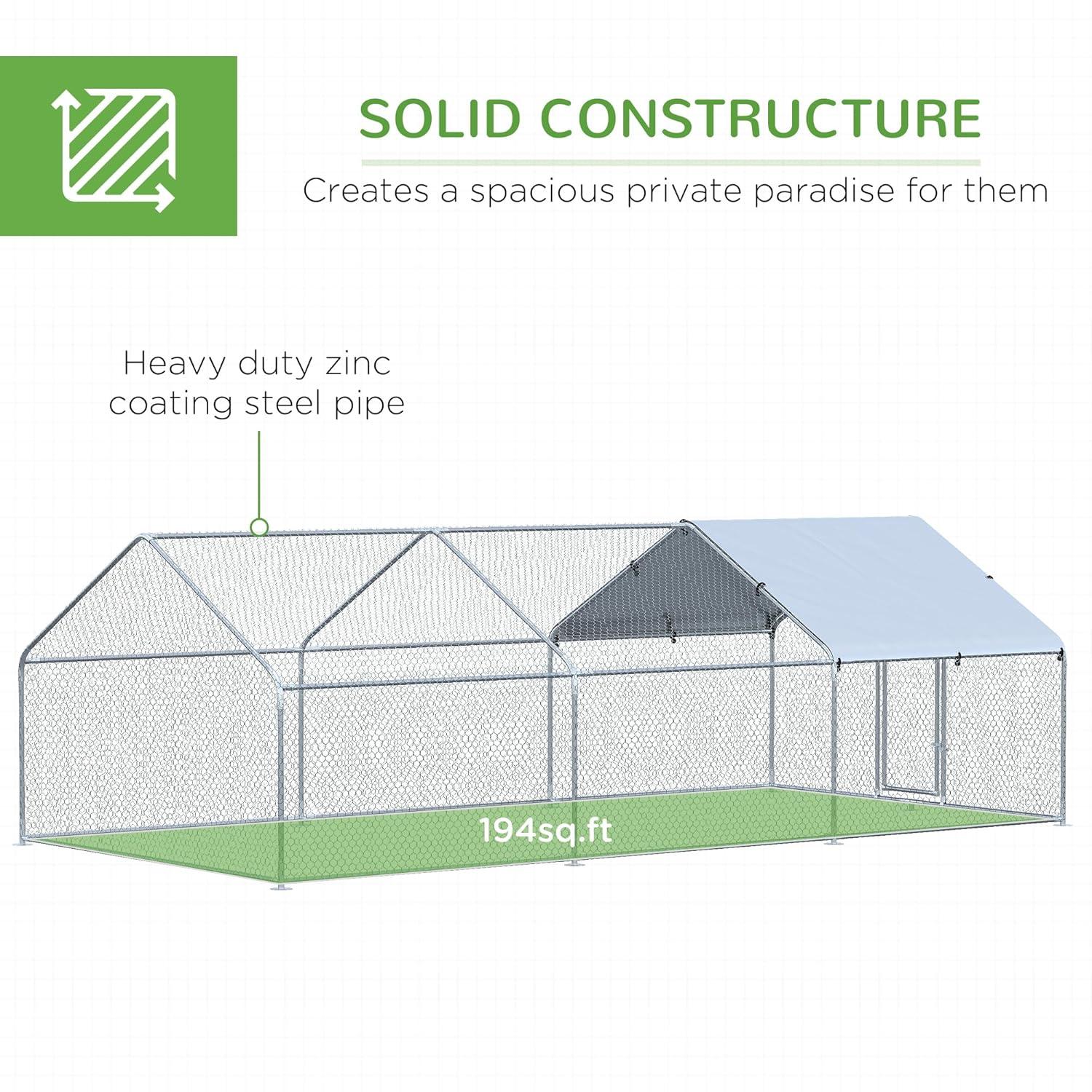 PawHut Large Chicken Coop Metal Chicken Run for Chickens with Waterproof and Anti-UV Cover, Spire Shaped Walk in Fence Cage Hen House for Outdoor and Yard Farm Use, 1" Dia, 23' x 6.6' x 6.4'