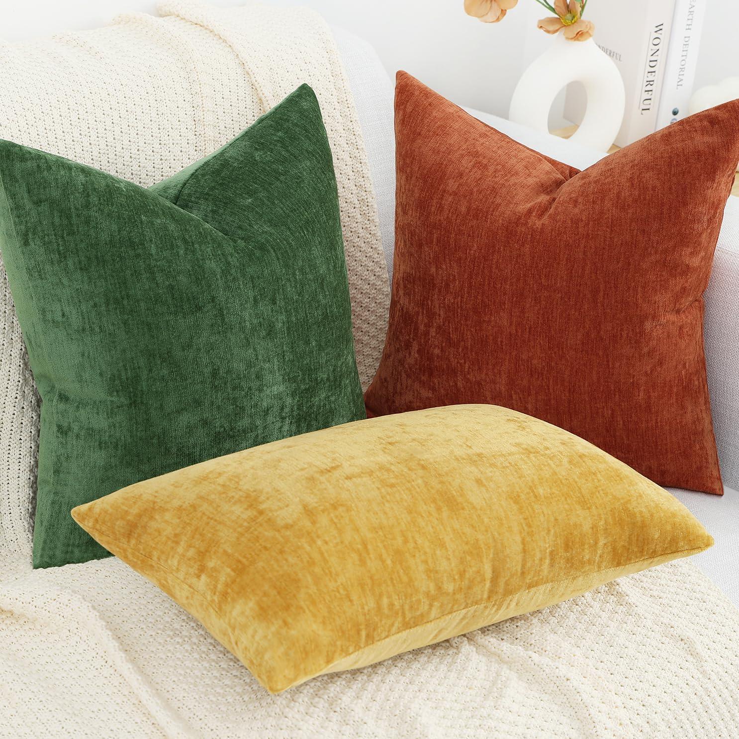 Green Chenille 18x18 Inch Decorative Pillow Covers, Pack of 2