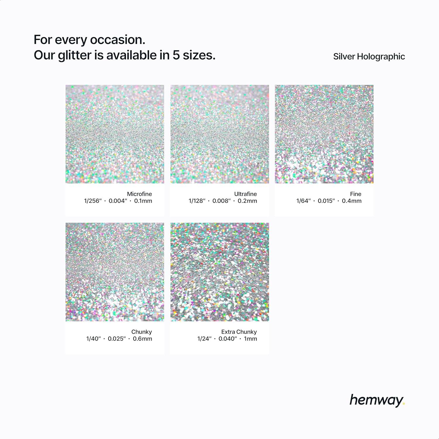Hemway Glitter Paint Additive Crystals for Acrylic Emulsion Paint, Interior & Exterior Walls, Wood, Varnish, Matt, Gloss, Furniture 100g / 3.5oz - Ultrafine (1/128" 0.008" 0.2mm) - Silver Holographic