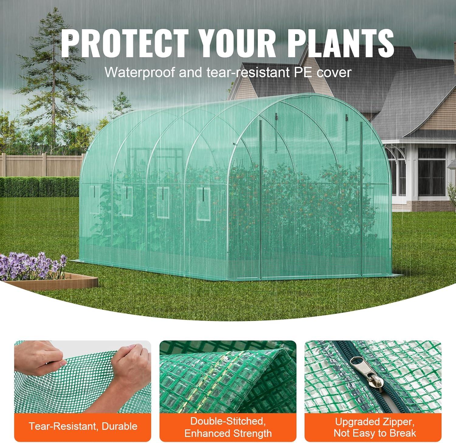 VEVOR Walk-in Tunnel Greenhouse Galvanized Frame PE Cover