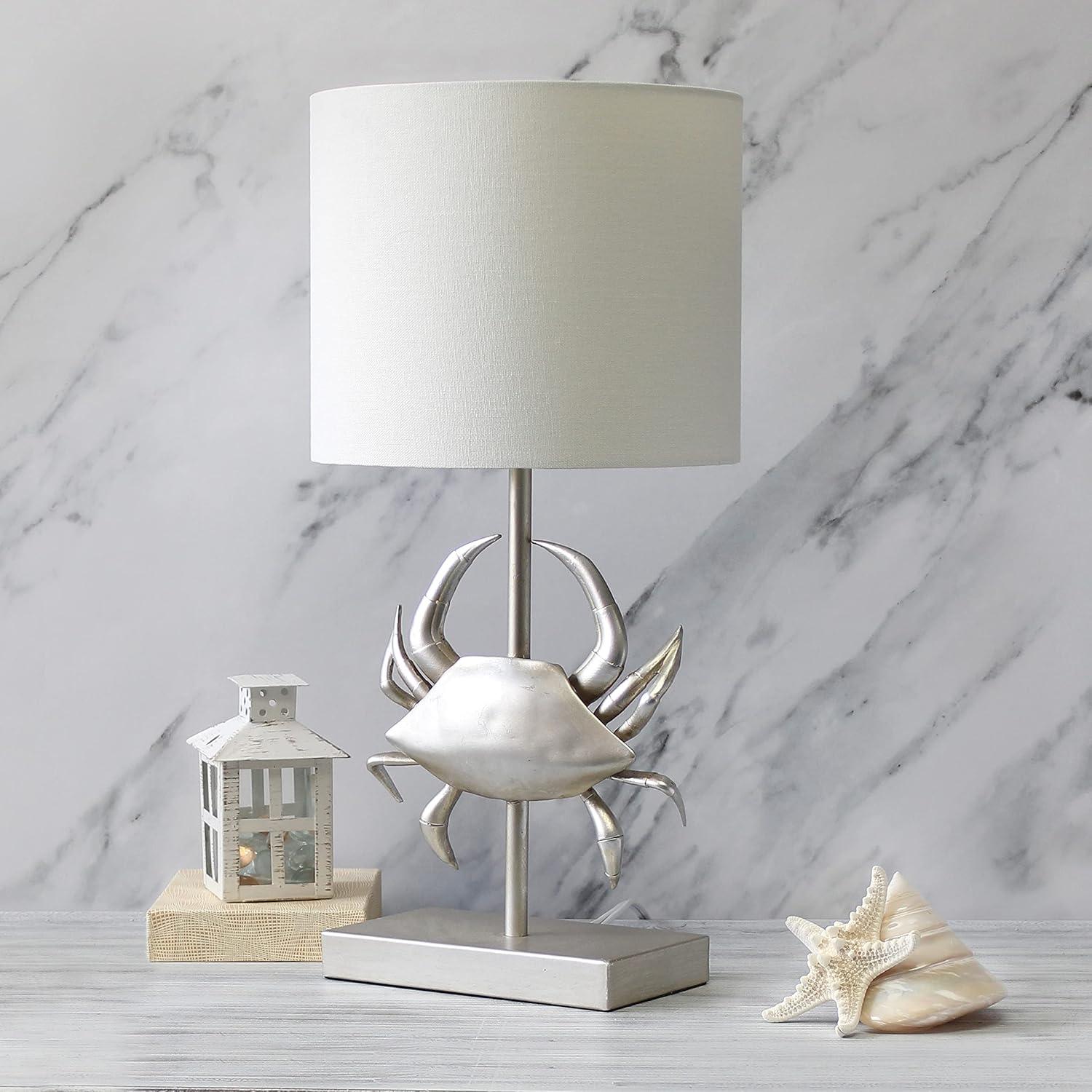 Simple Designs 18.25" Shoreside Tall Coastal Pinching Crab Shaped Bedside Table Desk Lamp White: Nautical Decor, ETL Listed