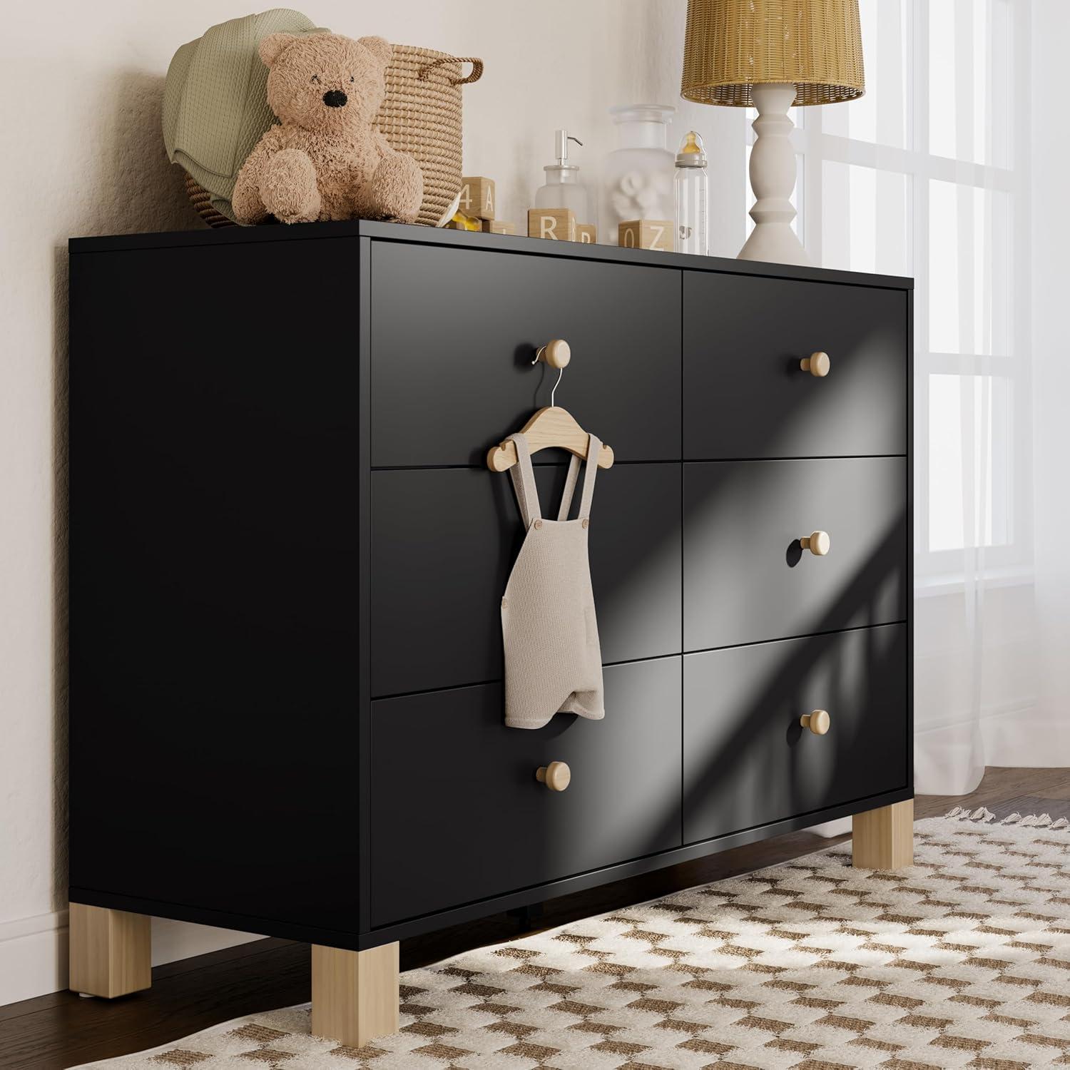 Black and Driftwood 6-Drawer Nursery Dresser