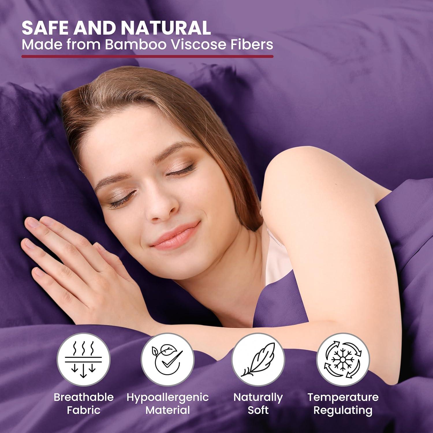 Twin 3 PC Piece Rayon From Bamboo Sheets Solid Deep Pocket Sheet Set - Purple