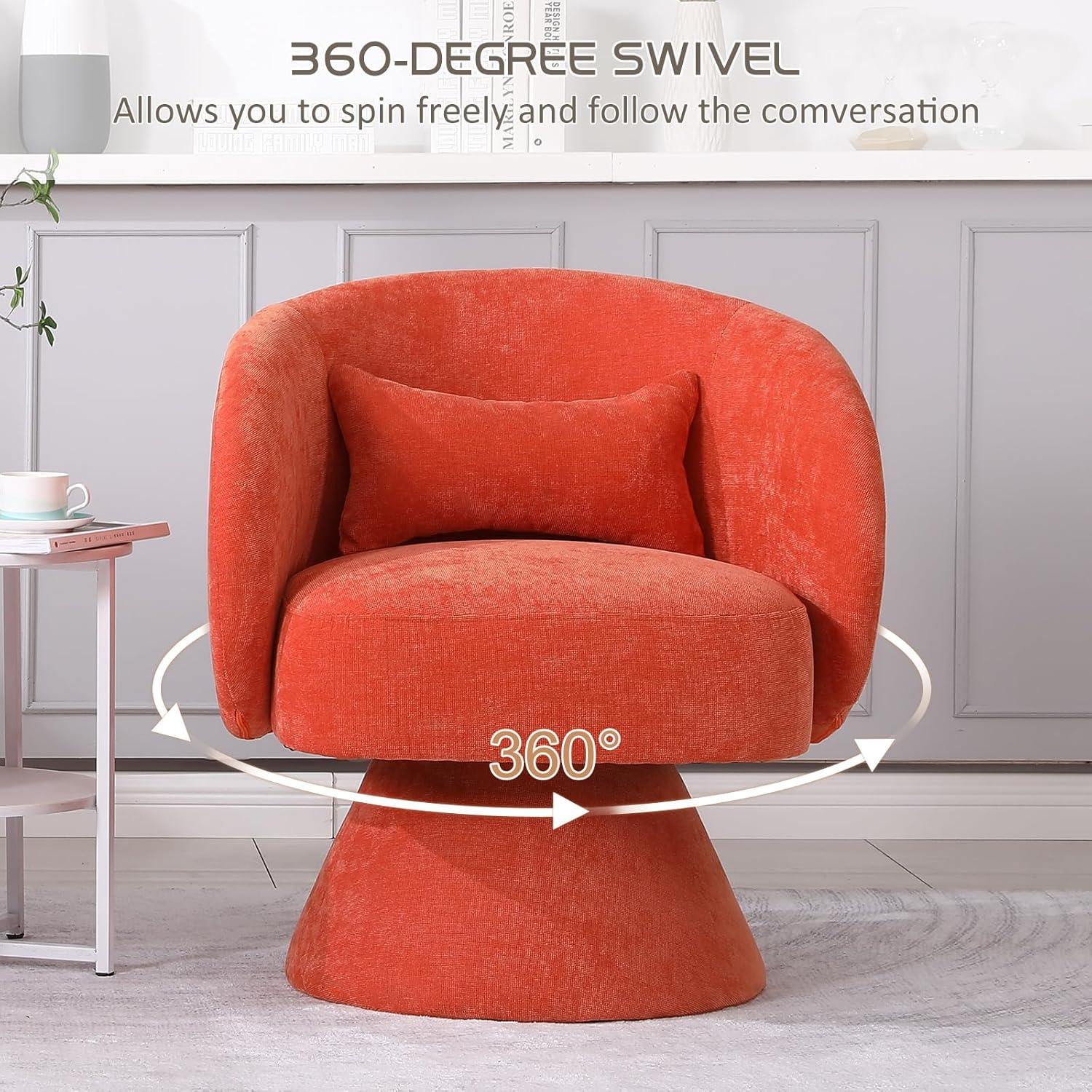 IDEASY Swivel Round Barrel Chair, 360-Degree Accent Armchair for Living Room, Bedroom, 26.4" x 24.2" x 30.7", Linen, Orange