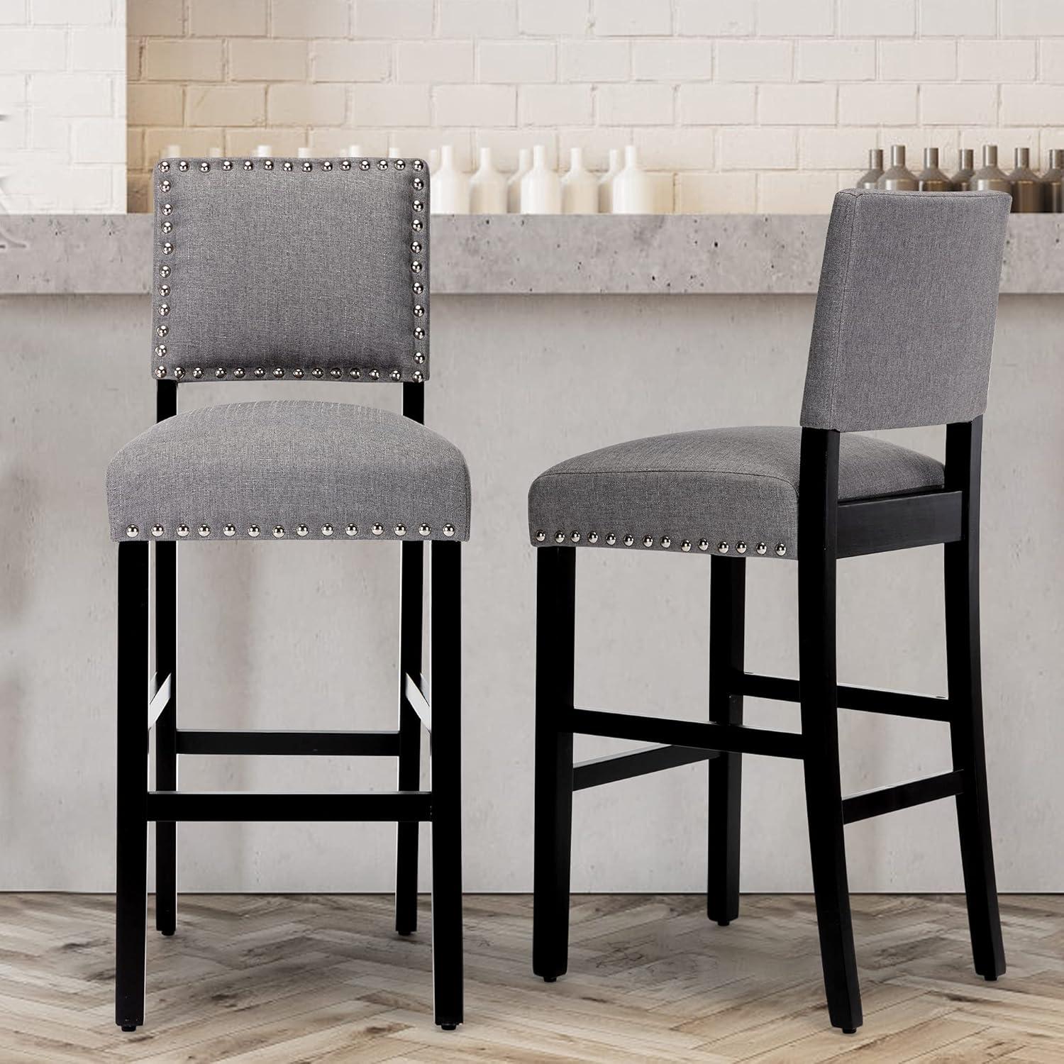 Spaco Set of 2 Counter Height Dining Side Barstools with Thick Cushion-Gray, Bar Height Stools, Counter Height Bar Stools for Kitchen, Dining Room