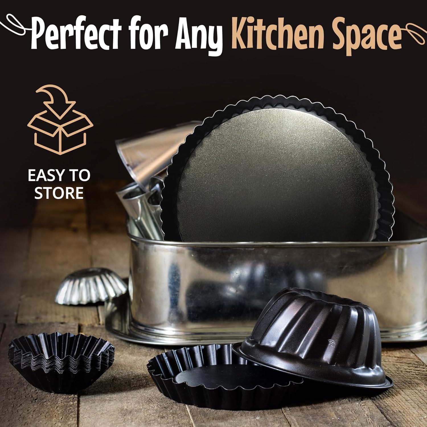 9 Inch Tart Pan with Removable Bottom - Non-Stick, Deep Fluted Quiche and Pie Pan
